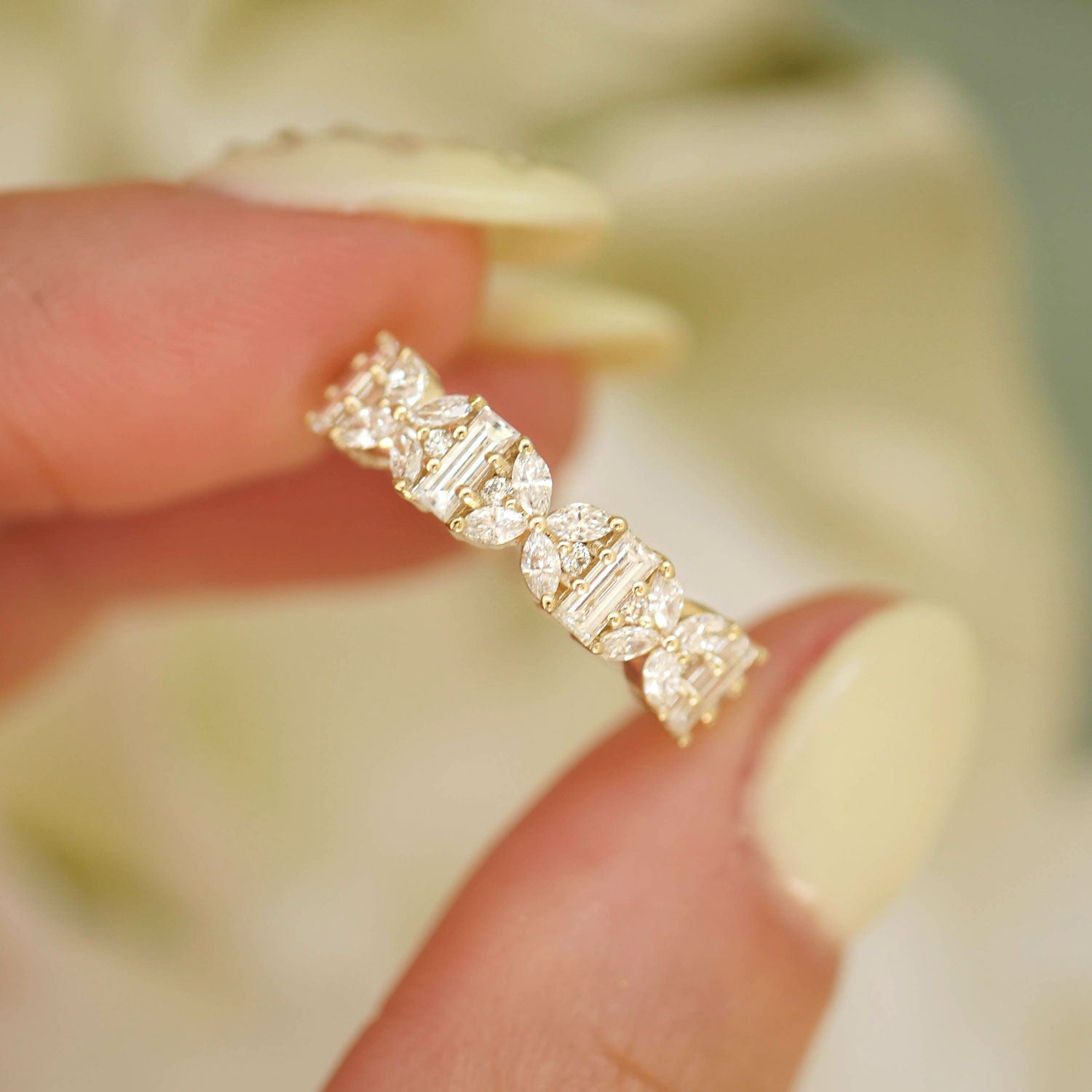 0.86 TCW Marquise, Baguette and Round Lab Grown Diamond cluster Wedding Band (Custom Listing for Gionna)