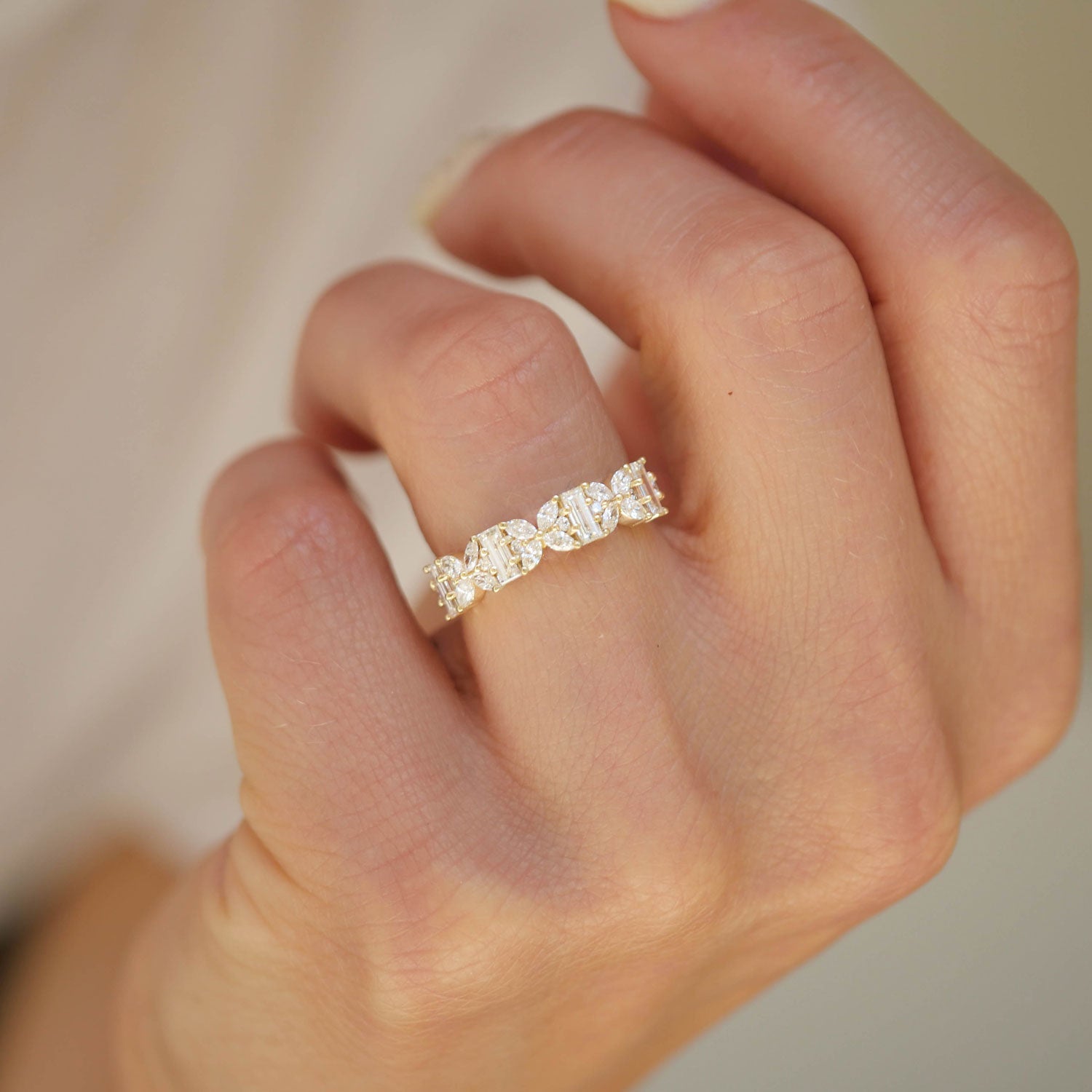 0.86 TCW Marquise, Baguette and Round Lab Grown Diamond cluster Wedding Band (Custom Listing for Gionna)