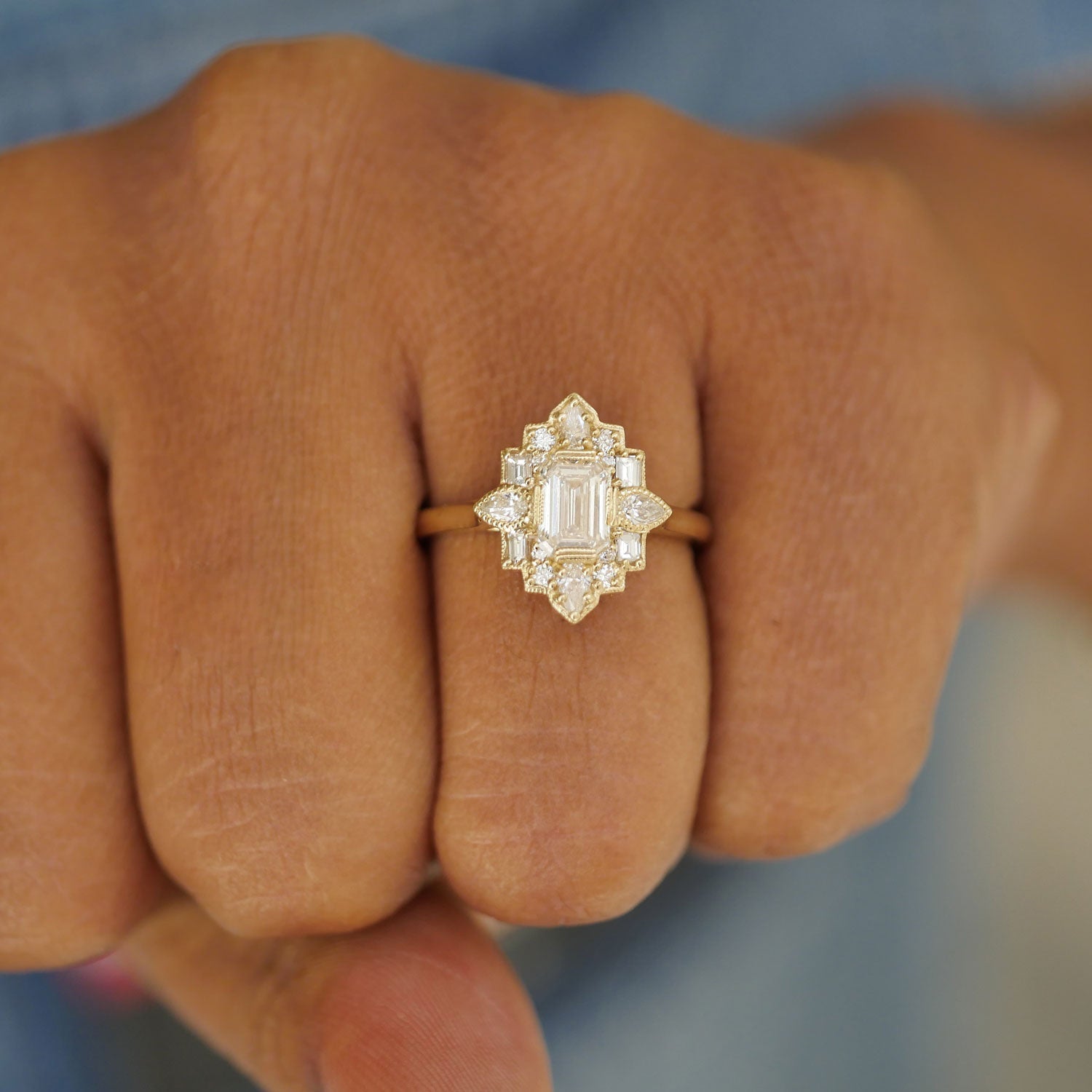 0.75 CT Emerald Shape Art Deco Lab Grown Engagement Ring