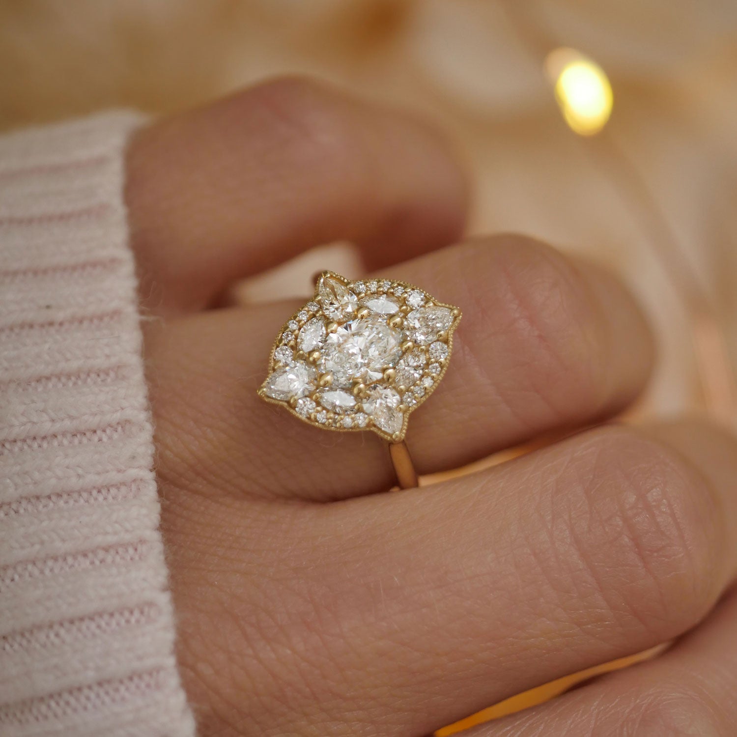 0.75 CT Oval Shape Floral Lab Grown Engagement Ring