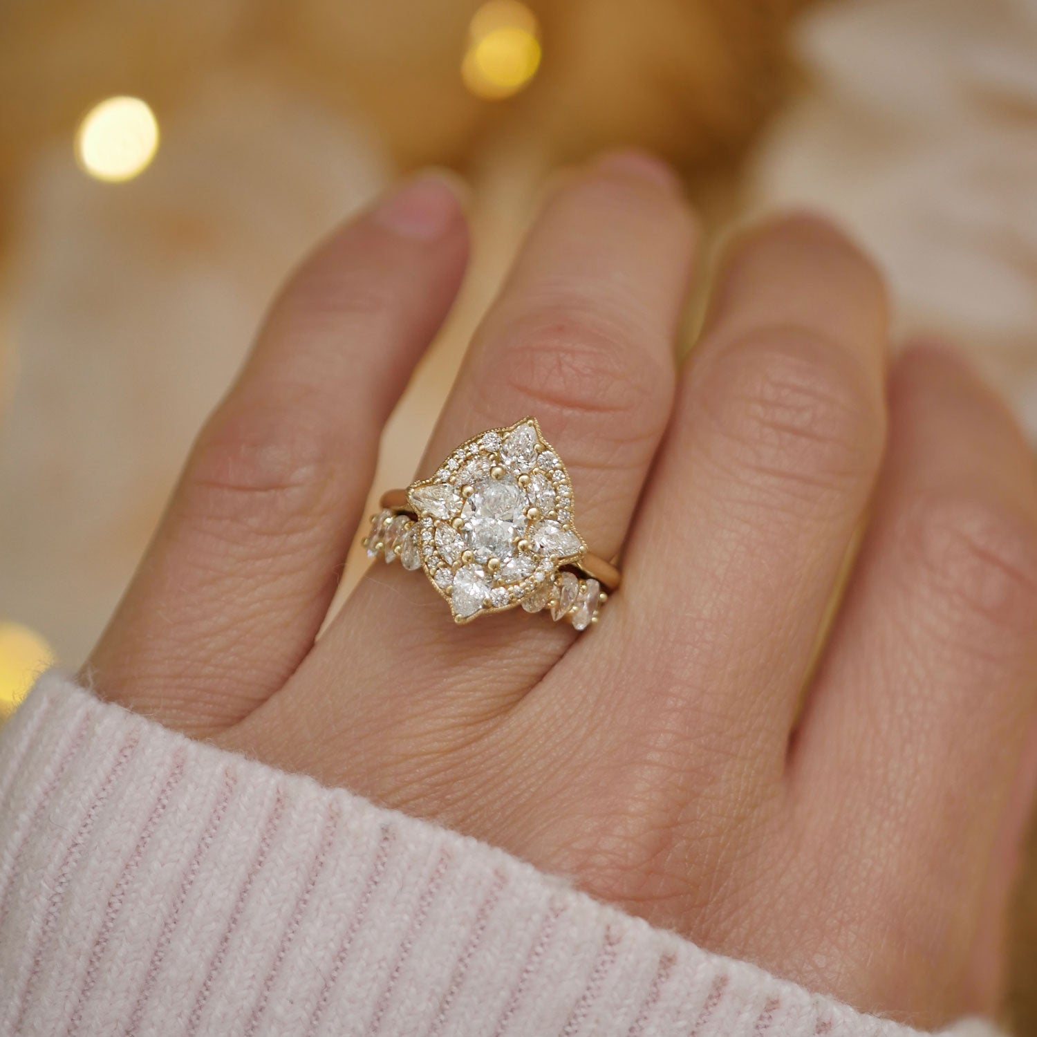 0.75 CT Oval Shape Floral Lab Grown Engagement Ring