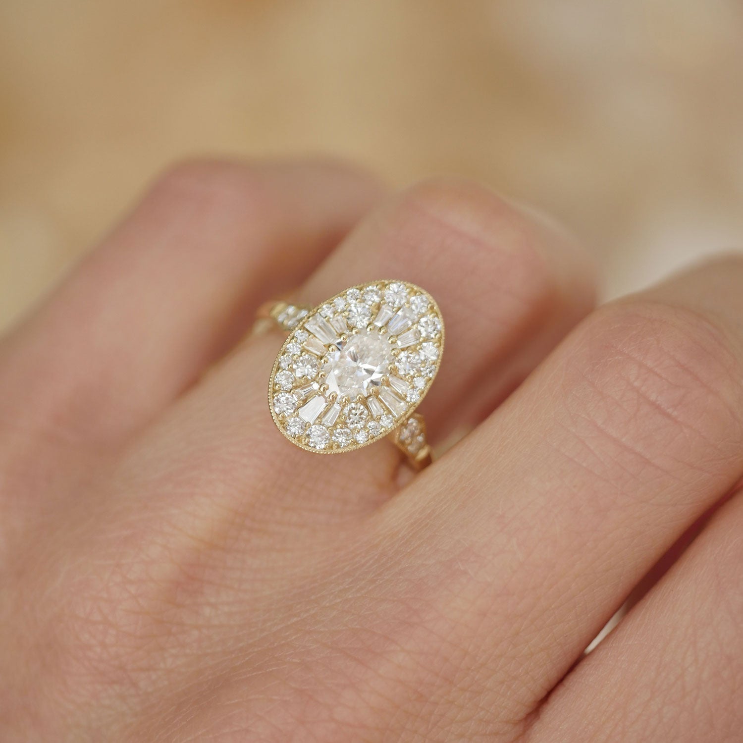 0.70 CT Oval cut Lab Grown Ballerina Setting Engagement Ring