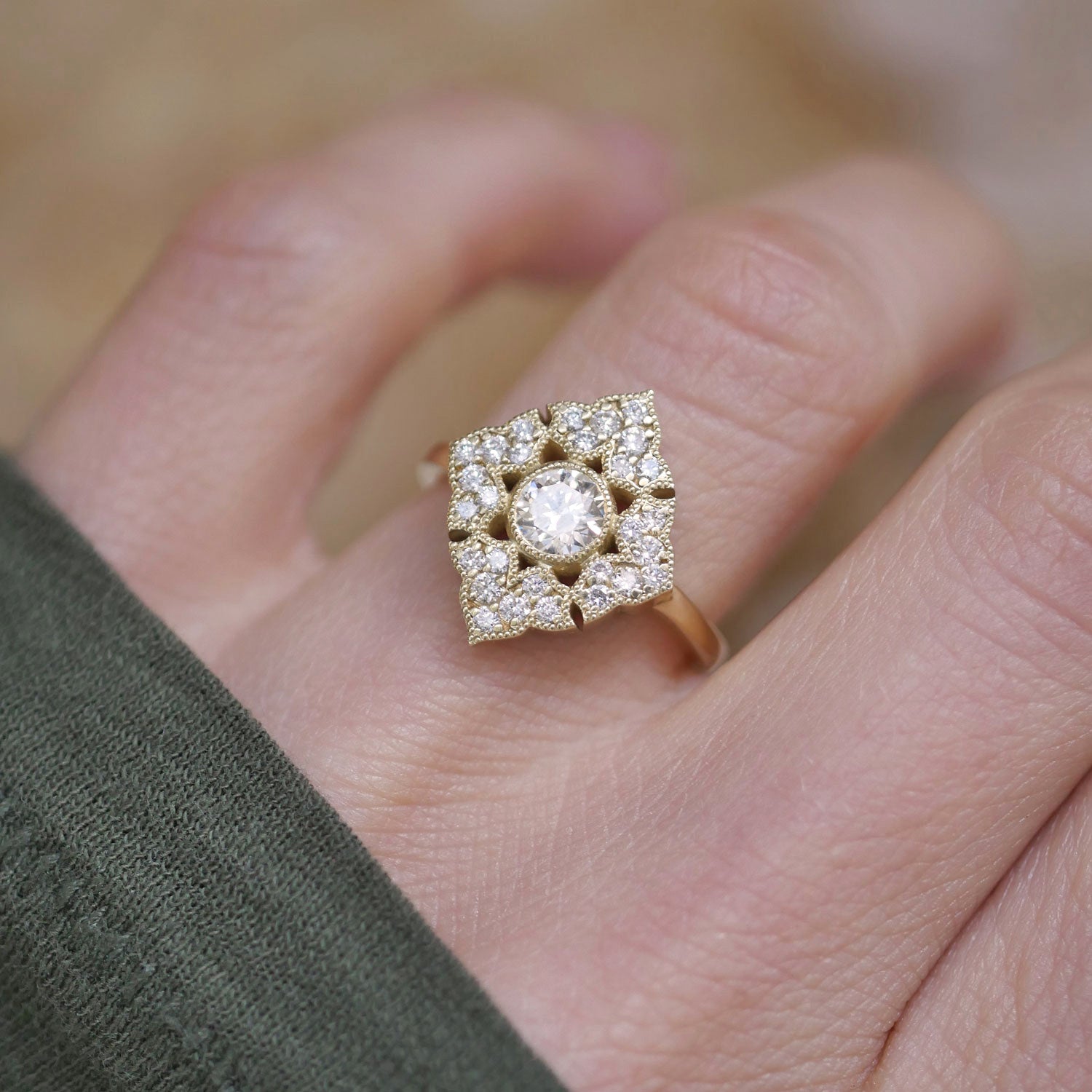 0.45 CT Round Shape cluster Lab Grown Engagement Ring