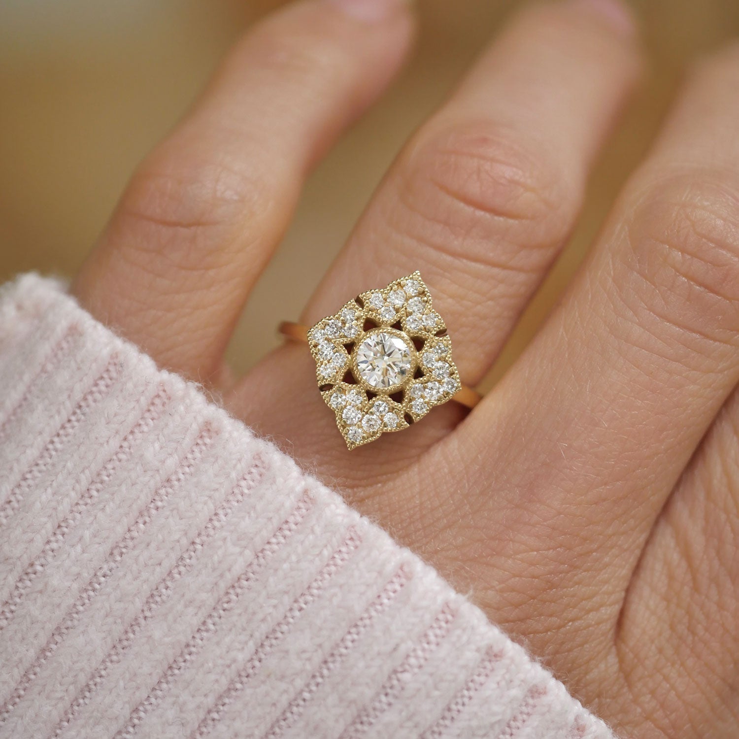 0.45 CT Round Shape cluster Lab Grown Engagement Ring