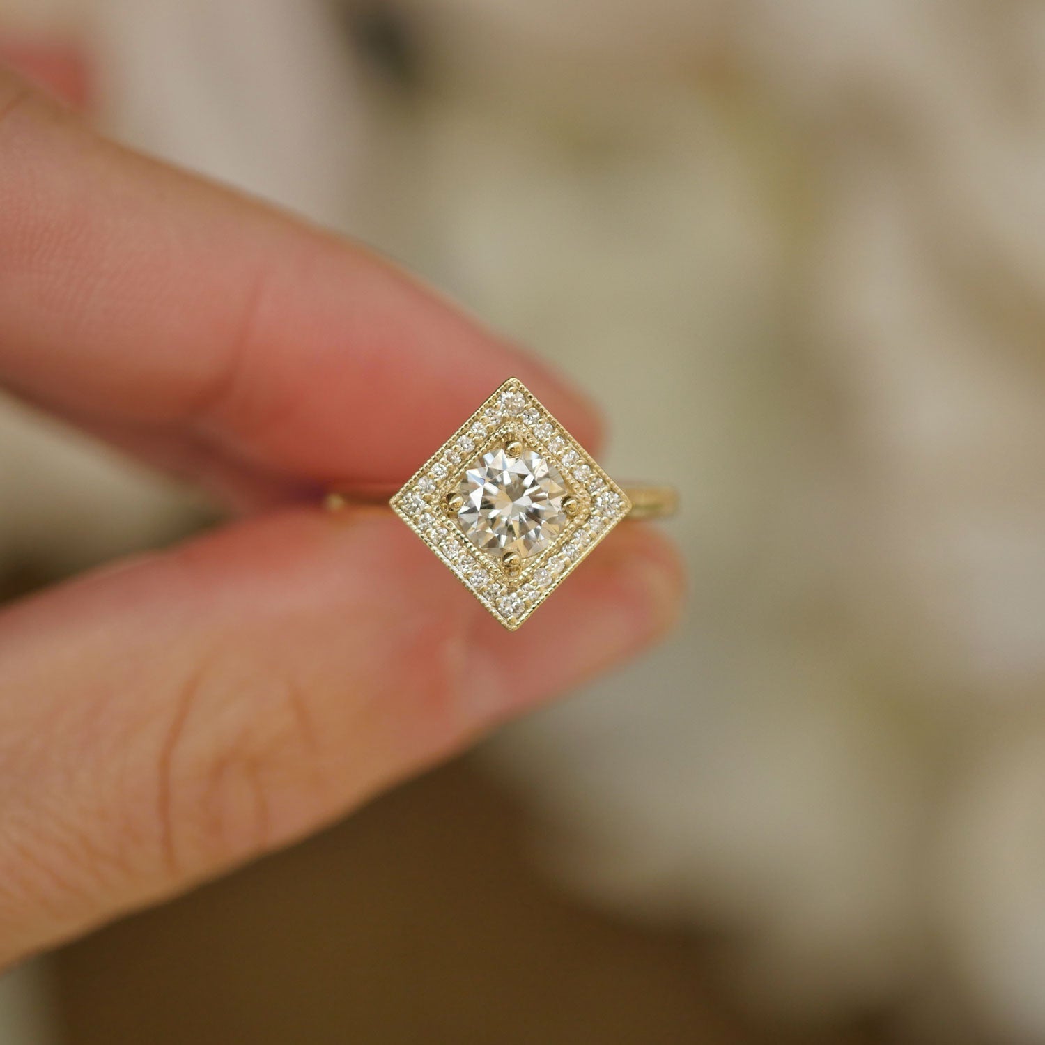 0.75 CT Round Shape Lab Grown halo Engagement Ring