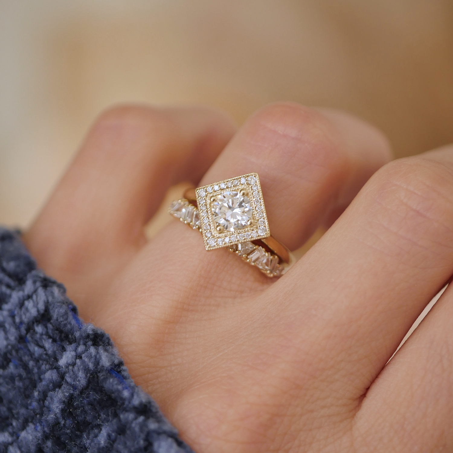 0.75 CT Round Shape Lab Grown halo Engagement Ring