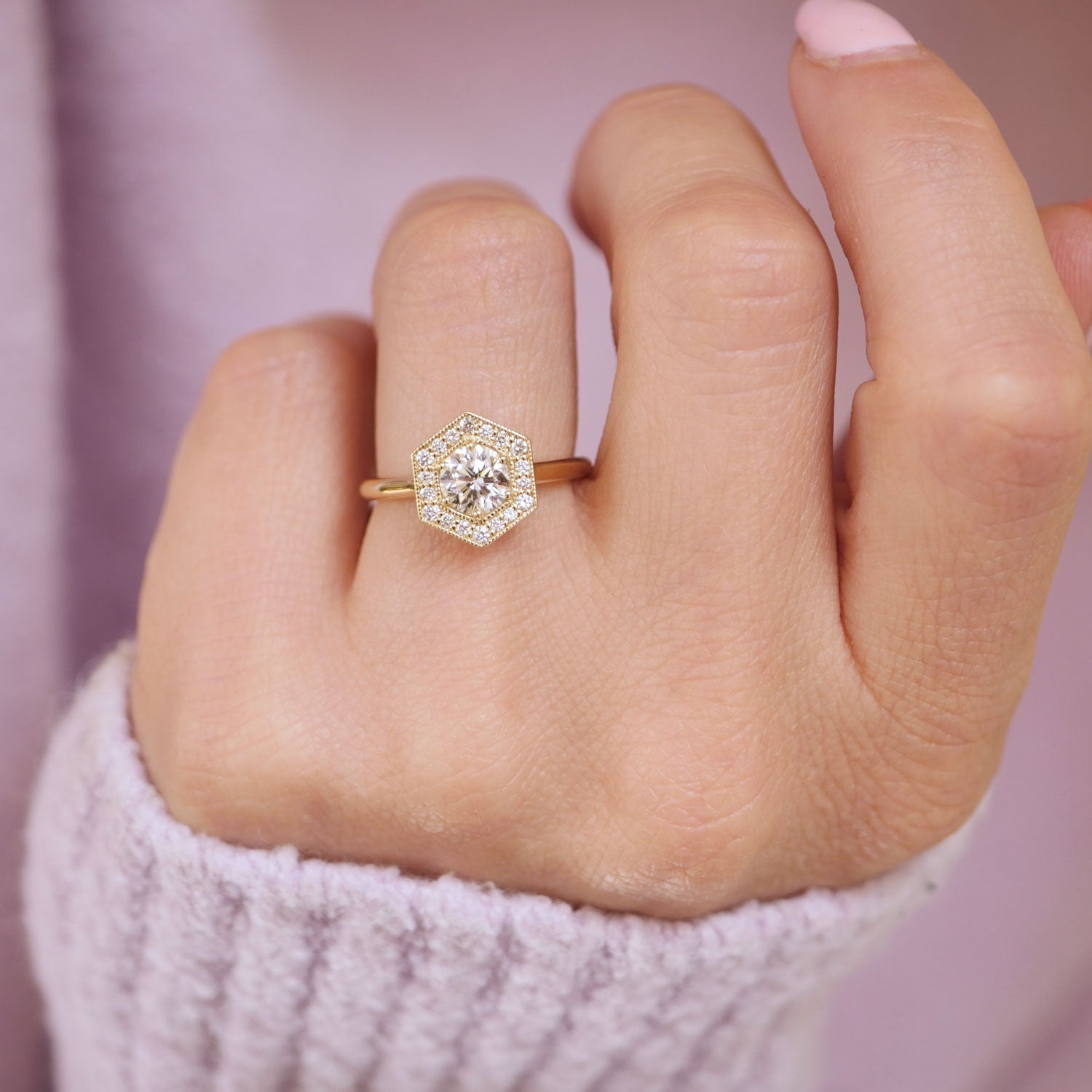 0.75 CT Round Shape Lab Grown halo Engagement Ring