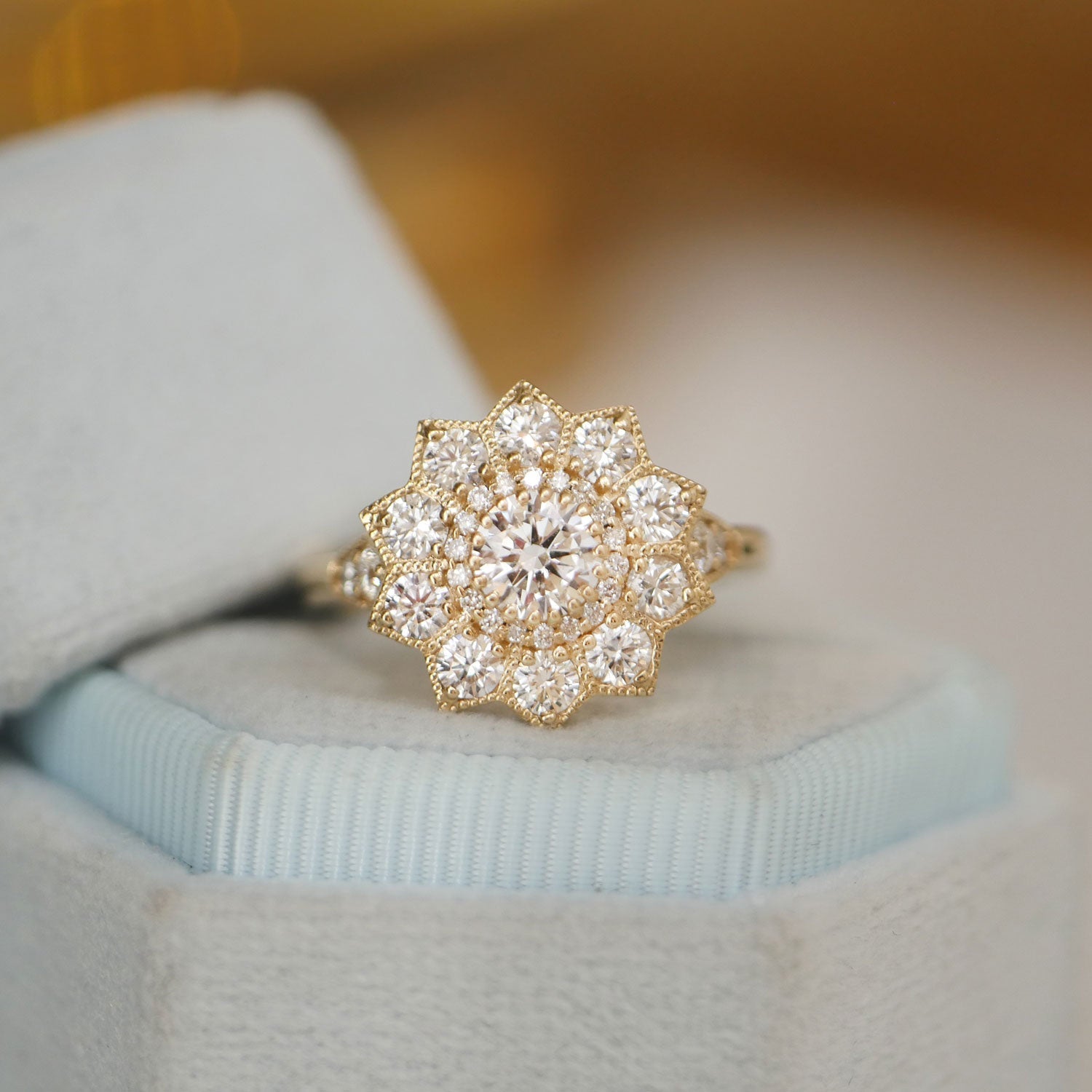 0.50 CT Round Shape Lab Grown floral halo Engagement Ring