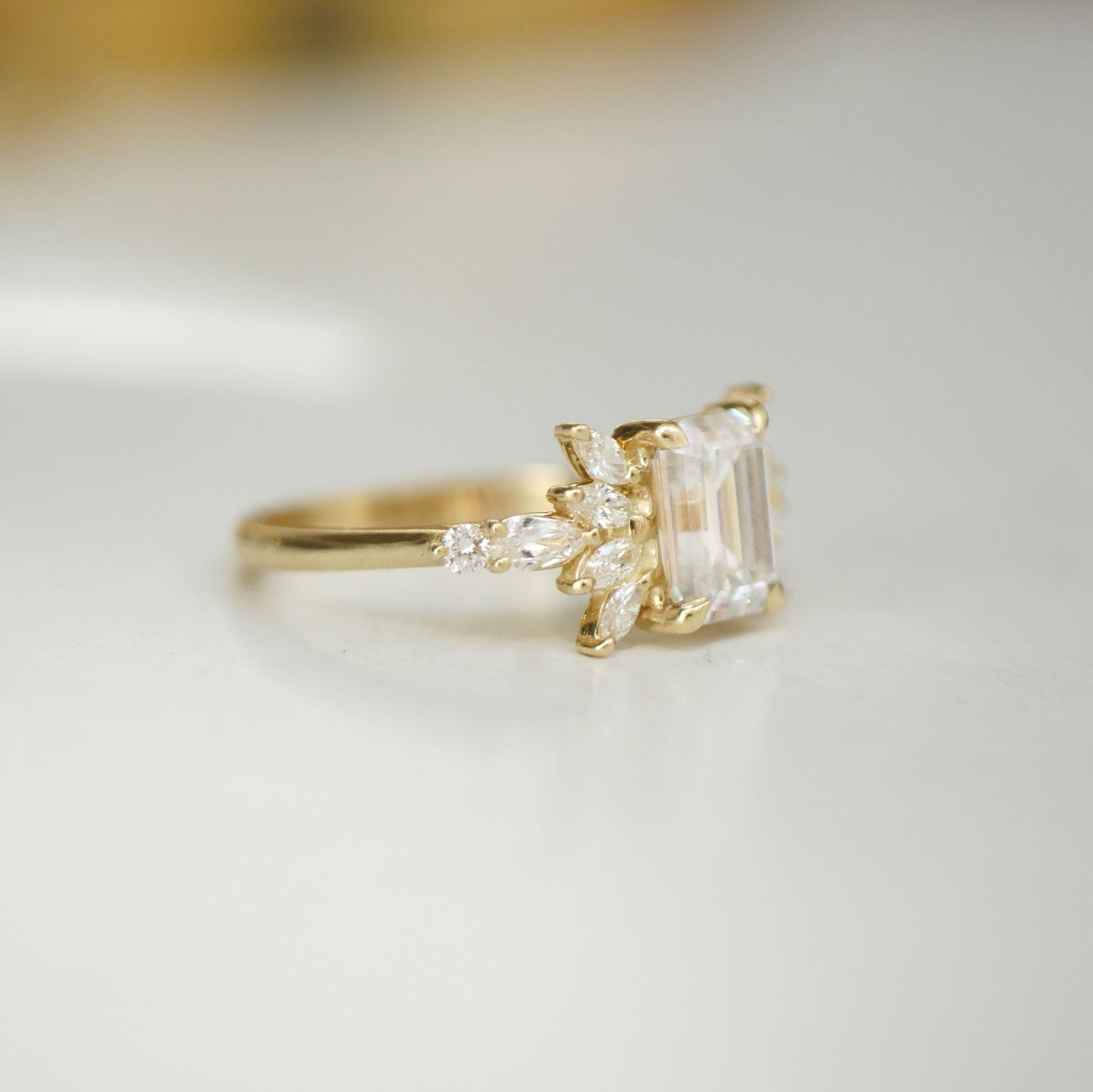 1.50 CT Emerald Shape Lab Grown Cluster Engagement Ring