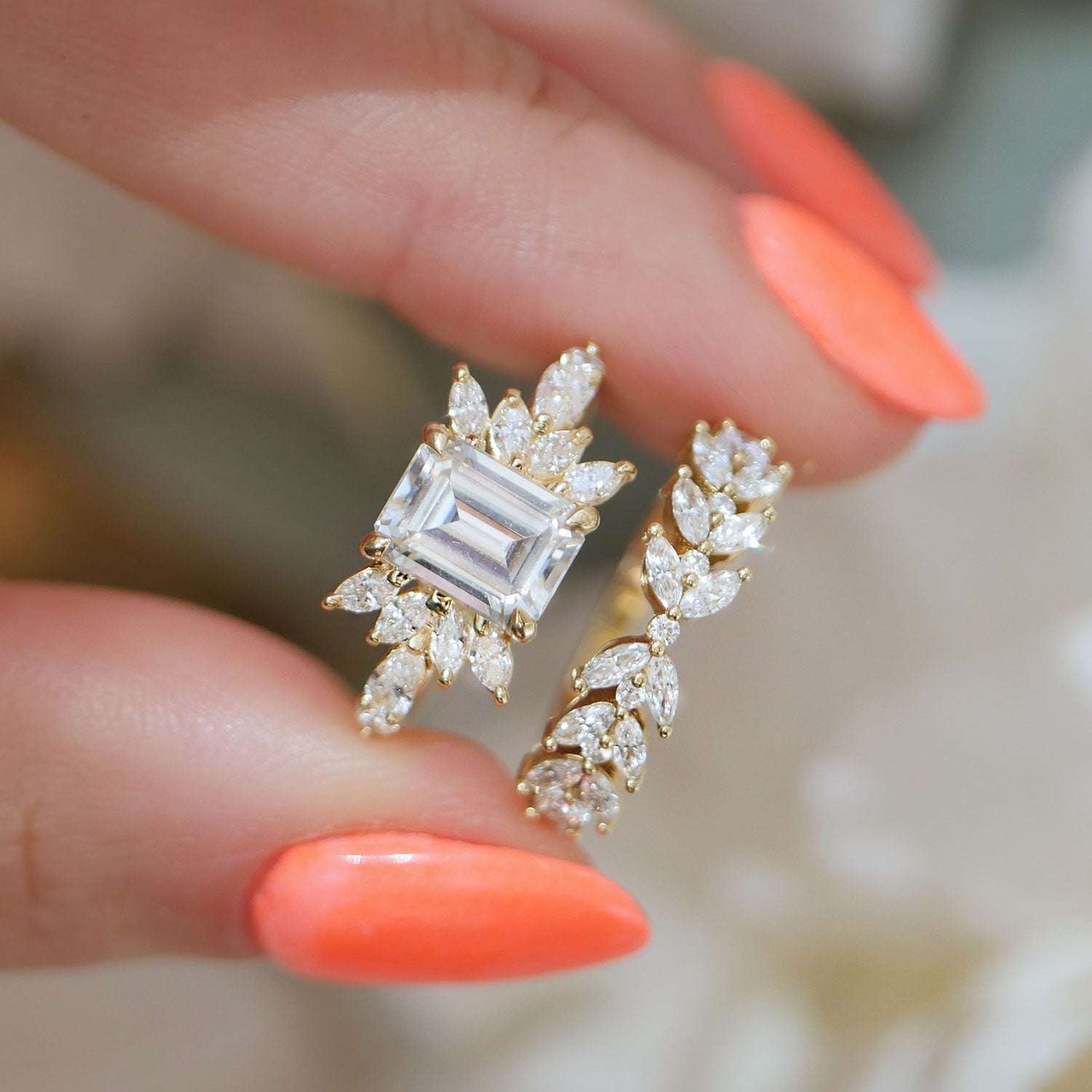 1.50 CT Emerald Shape Lab Grown Cluster Engagement Ring