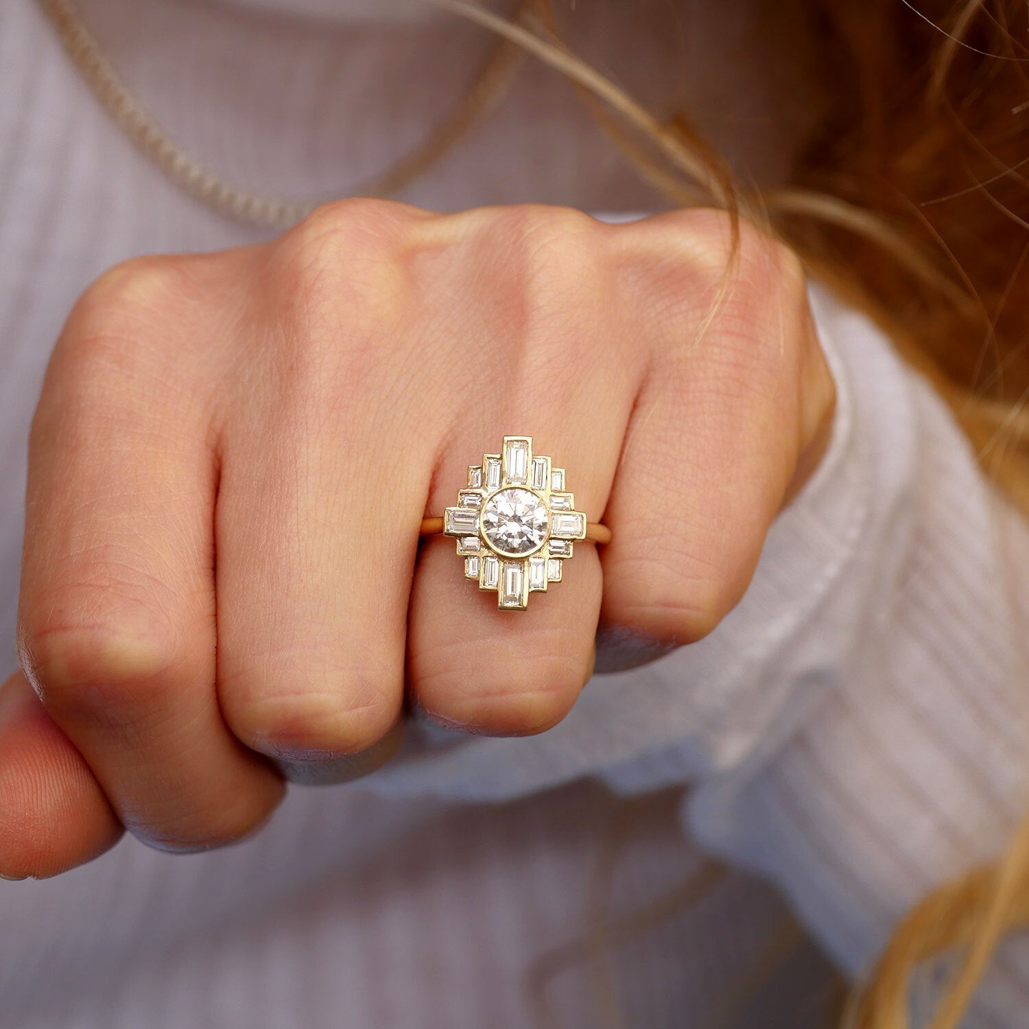 0.85 CT Round Shape Lab Grown Art Deco Setting Engagement Ring