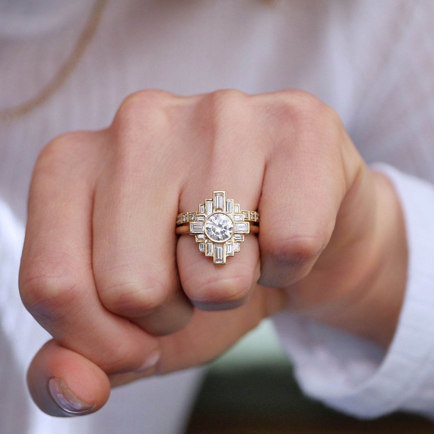 0.85 CT Round Shape Lab Grown Art Deco Setting Engagement Ring