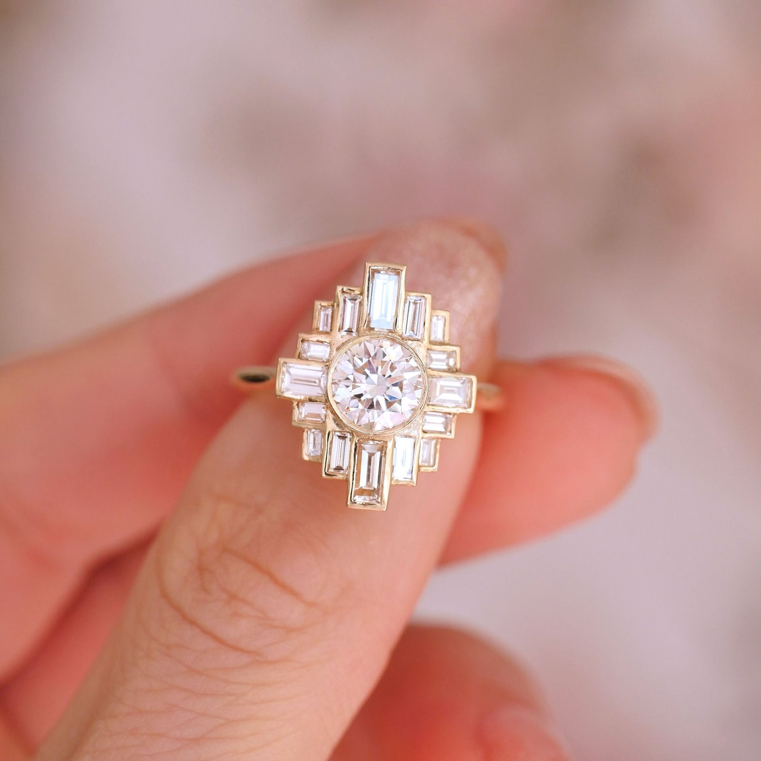 0.85 CT Round Shape Lab Grown Art Deco Setting Engagement Ring