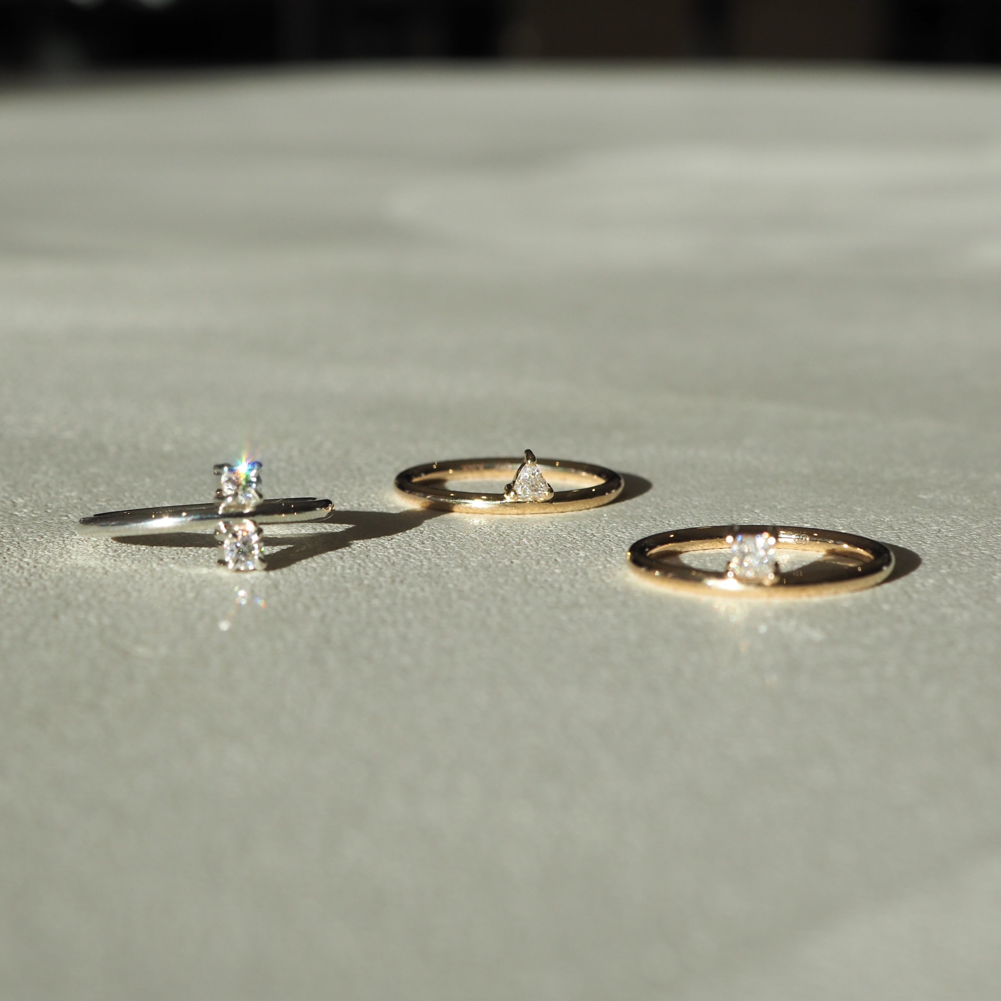 0.15 Carats trillion Shaped CVD Diamond Solitaire Setting Engagement Ring