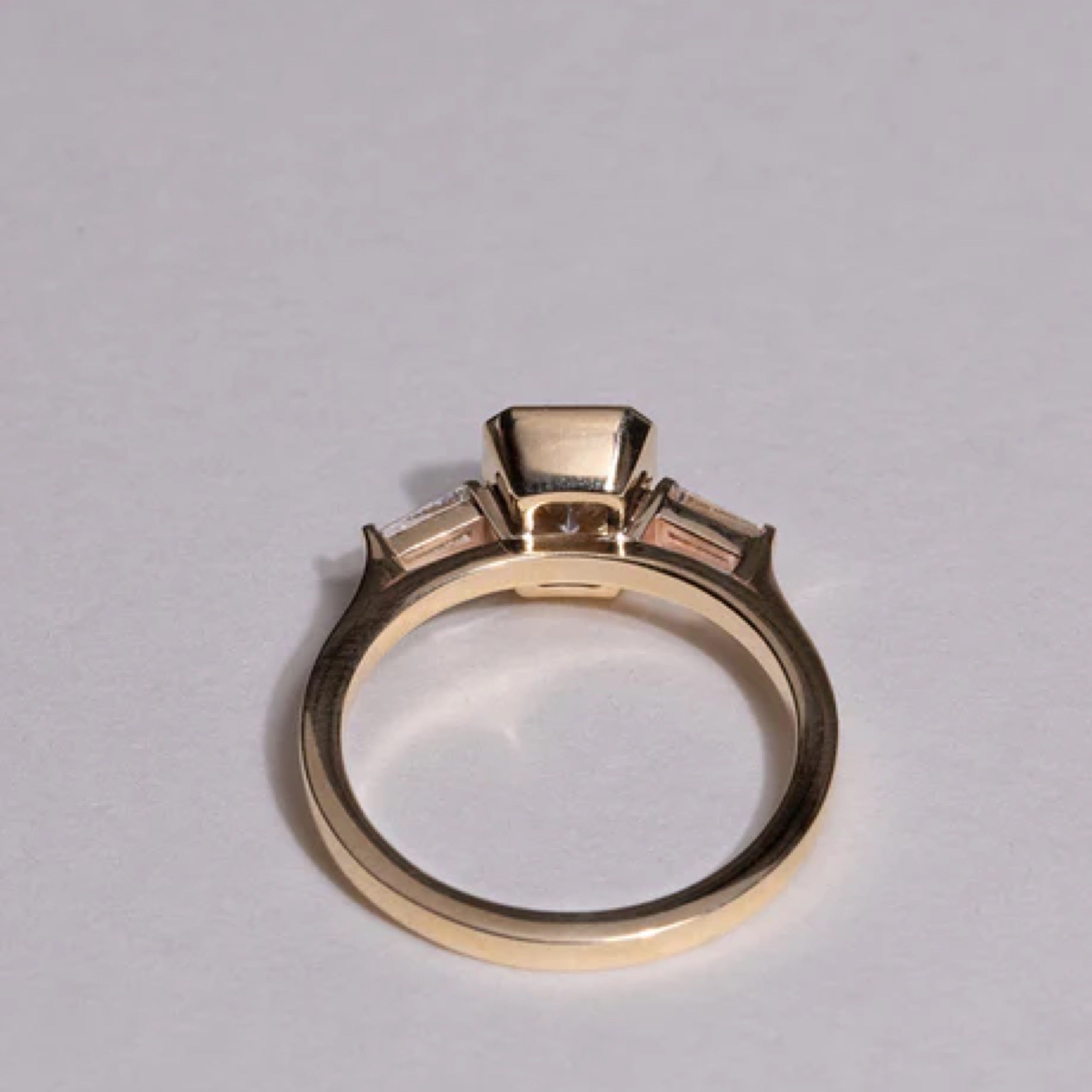 1.51 - 2.5 CT Radiant Cut CVD Diamond Bezel Three Stone Setting Engagement Ring