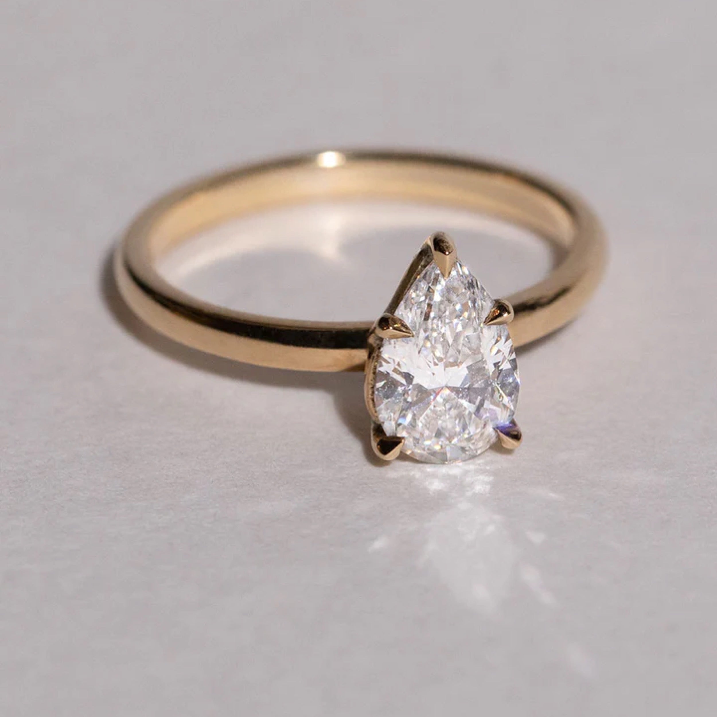 1.11 - 2.5 CT Pear Cut CVD Diamond Solitaire Setting Engagement Ring