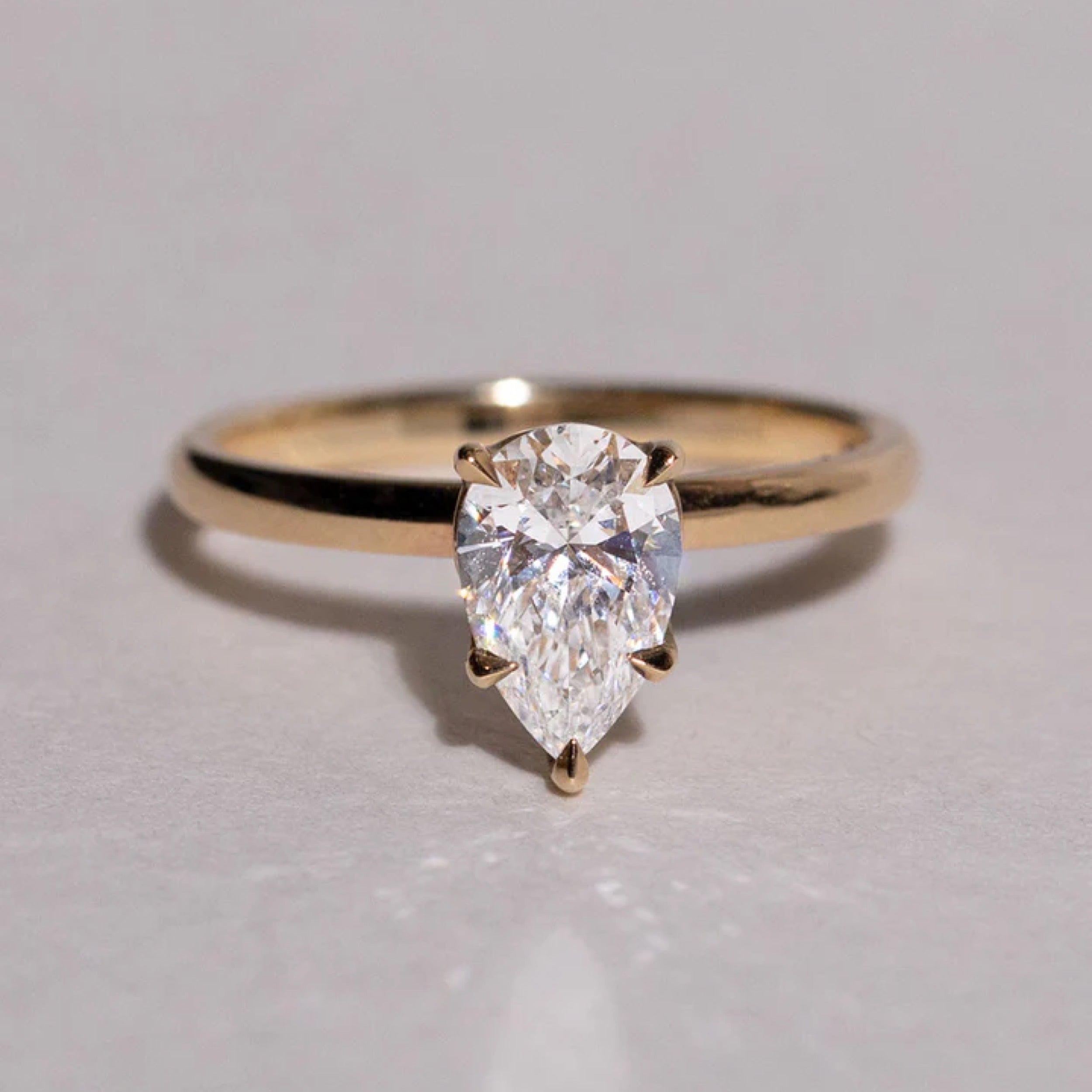 1.11 - 2.5 CT Pear Cut CVD Diamond Solitaire Setting Engagement Ring