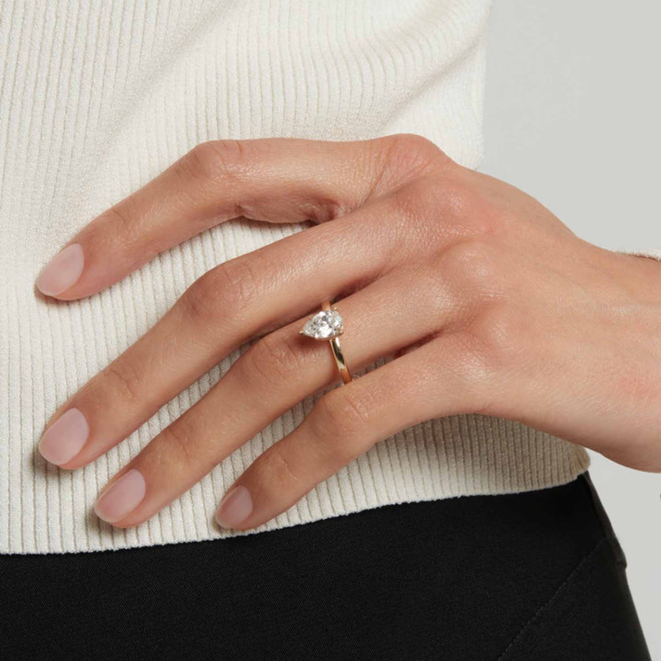 1.11 - 2.5 CT Pear Cut CVD Diamond Solitaire Setting Engagement Ring