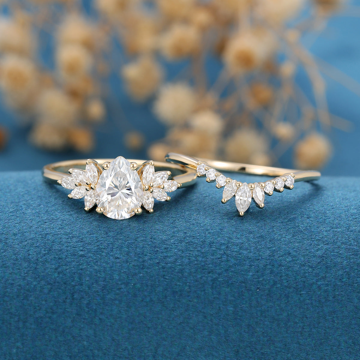 1.0 CT Oval Shaped Moissanite Cluster Bridal Set - Camila Brown