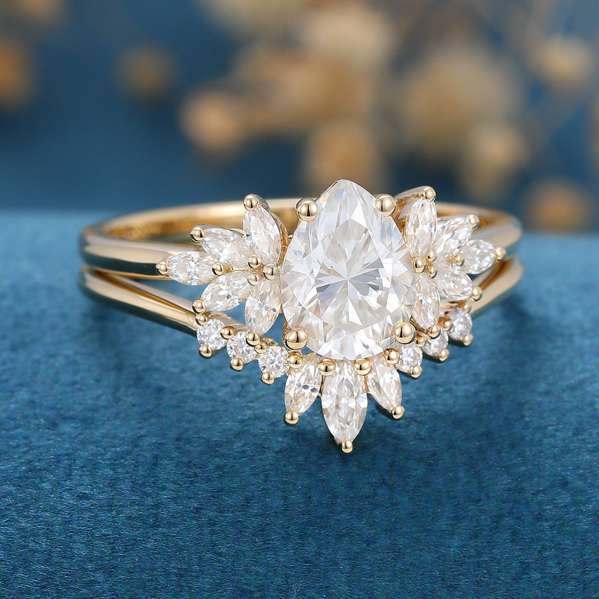 1.0 CT Oval Shaped Moissanite Cluster Bridal Set - Camila Brown