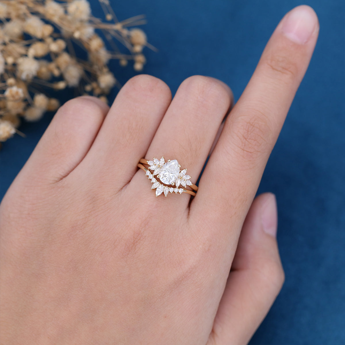 1.0 CT Oval Shaped Moissanite Cluster Bridal Set - Camila Brown