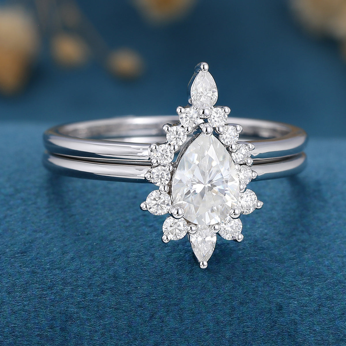 0.69 CT Pear Shaped Moissanite Halo Nature Inspired Bridal Set - Camila Brown
