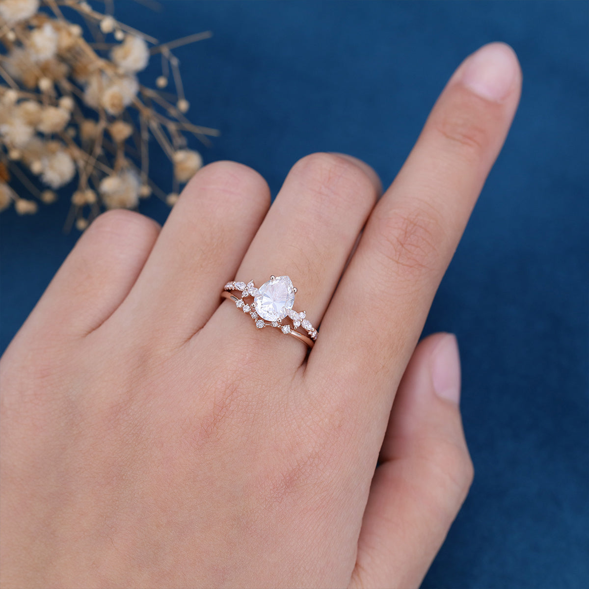 1.50 CT Pear Shaped Moissanite Solitaire Pave Bridal Set - Camila Brown