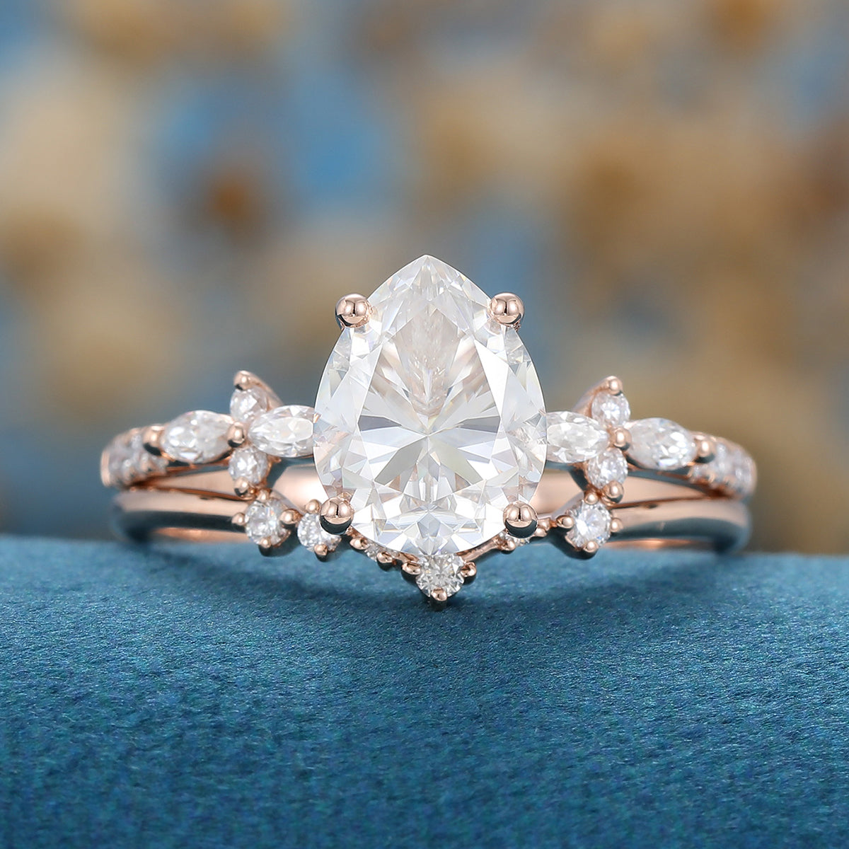1.50 CT Pear Shaped Moissanite Solitaire Pave Bridal Set - Camila Brown