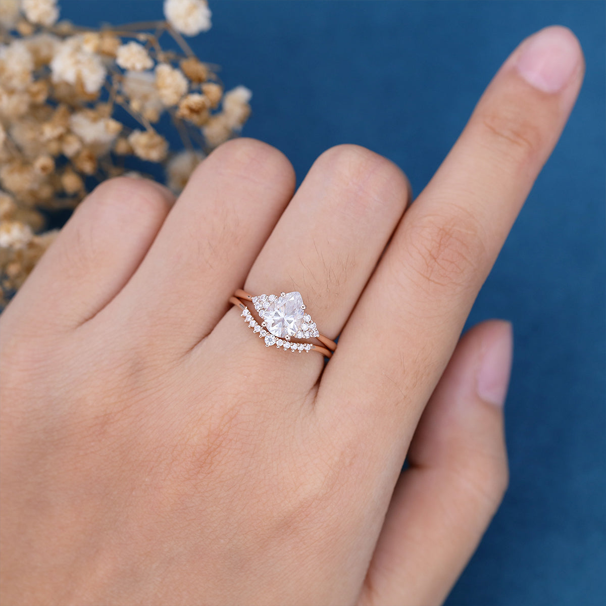 1.0 CT Pear Shaped Moissanite Cluster Bridal Set - Camila Brown