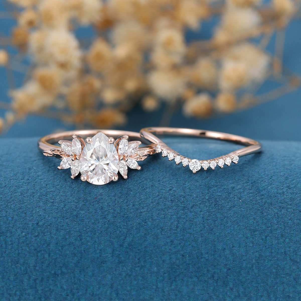 1.0 CT Pear Shaped Moissanite Cluster Bridal Set - Camila Brown