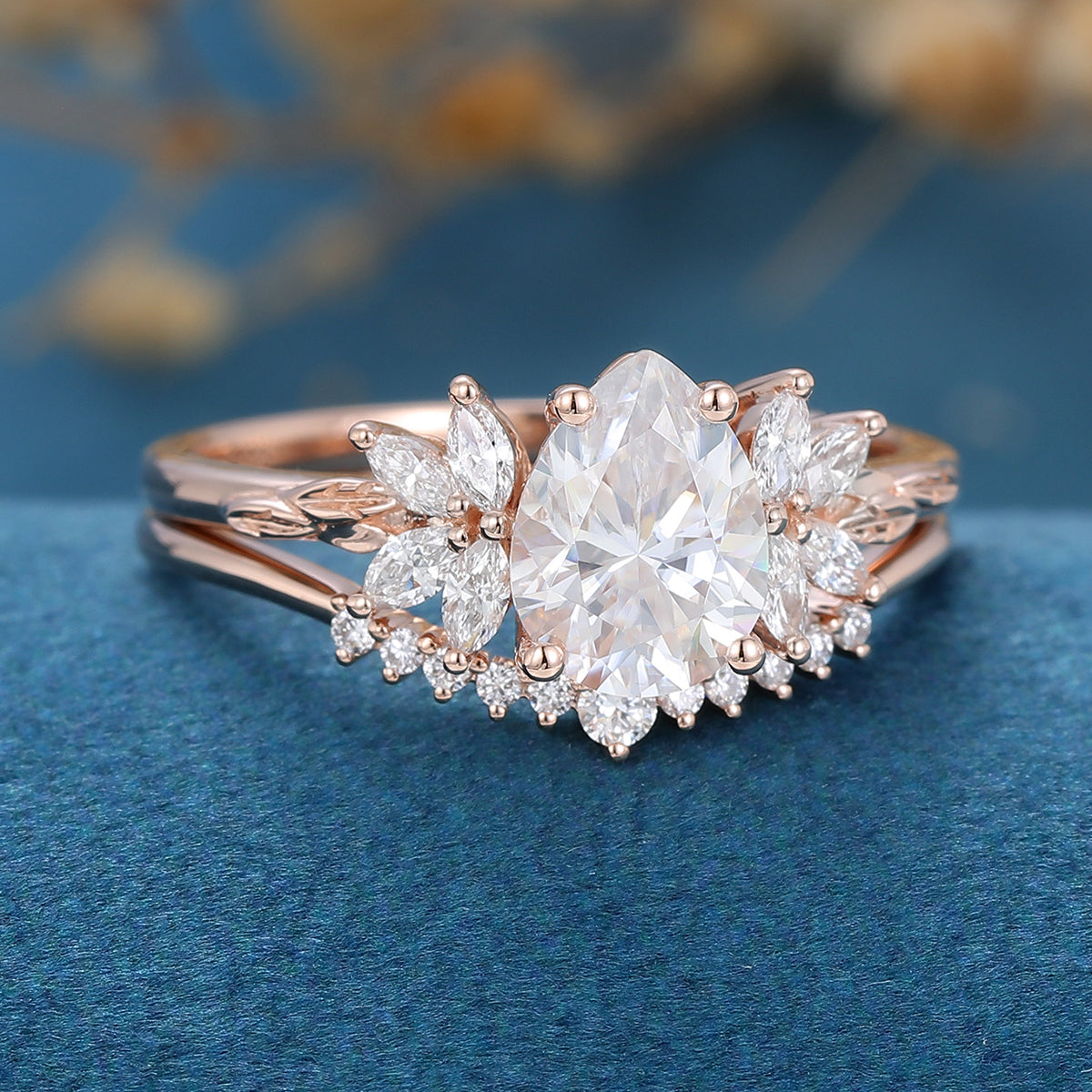 1.0 CT Pear Shaped Moissanite Cluster Bridal Set - Camila Brown