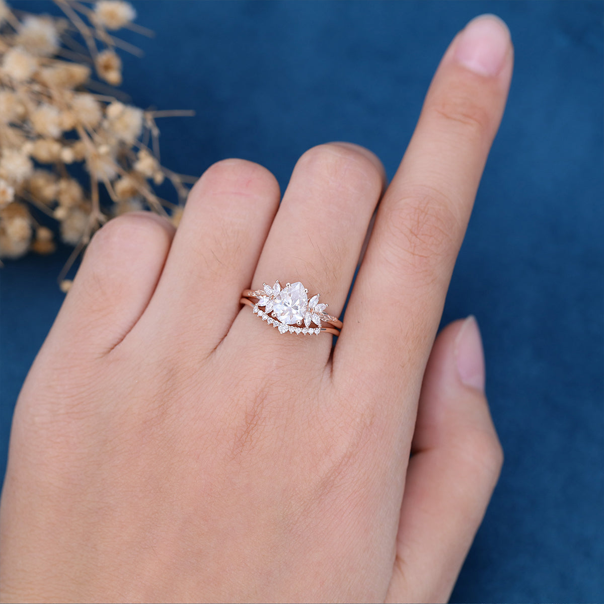 1.0 CT Pear Shaped Moissanite Cluster Bridal Set - Camila Brown