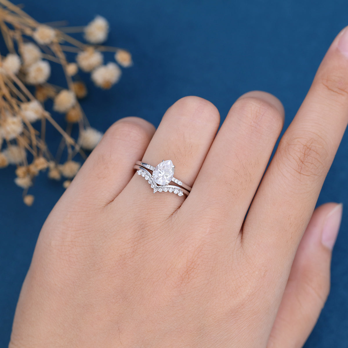 1.0 CT Pear Shaped Moissanite Solitaire Bridal Set - Camila Brown