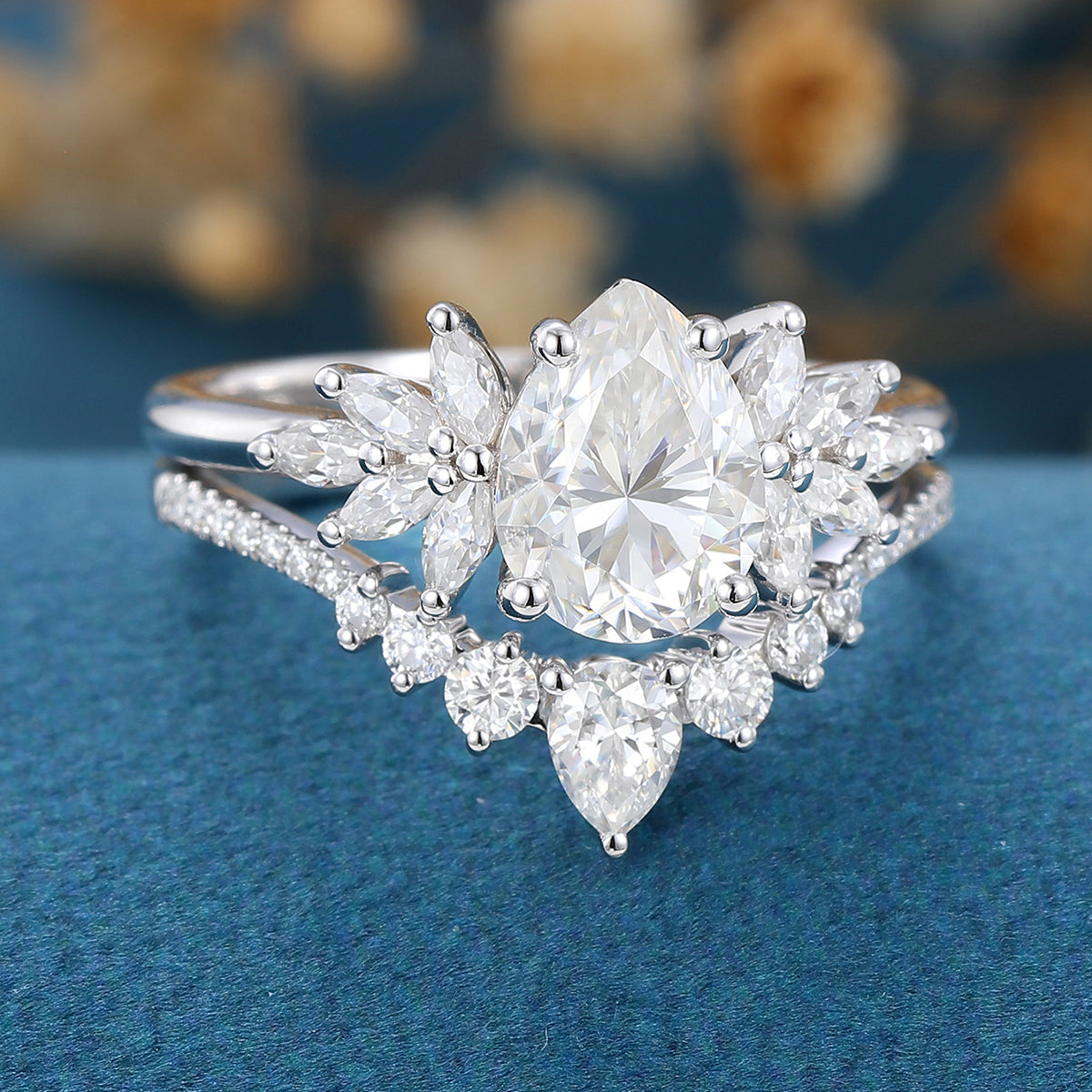 1.0 CT Pear Shaped Moissanite Cluster Bridal Set - Camila Brown