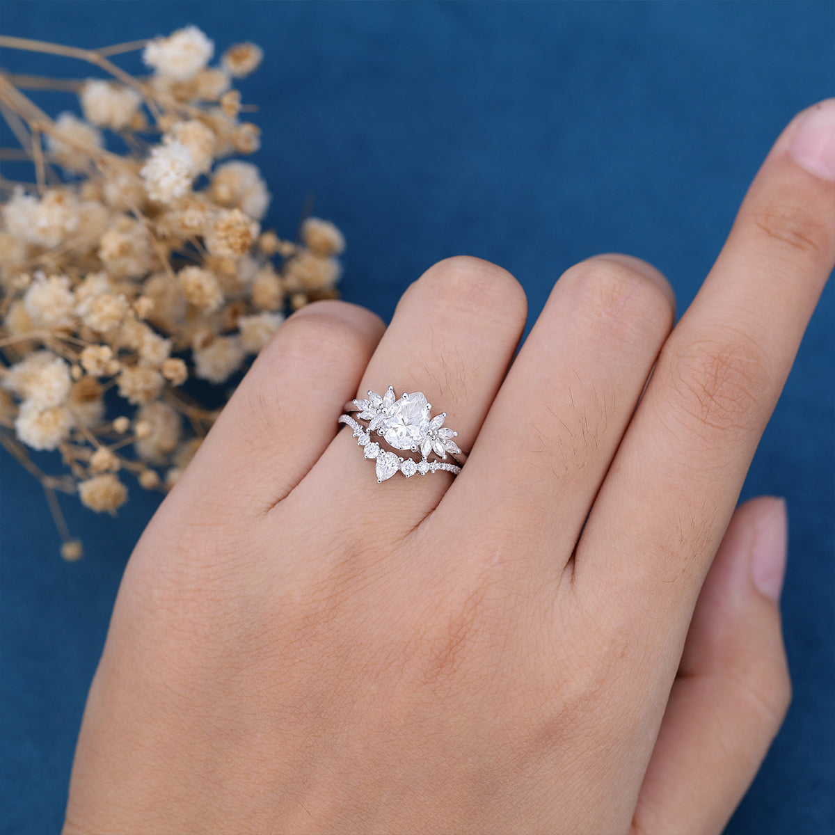 1.0 CT Pear Shaped Moissanite Cluster Bridal Set - Camila Brown