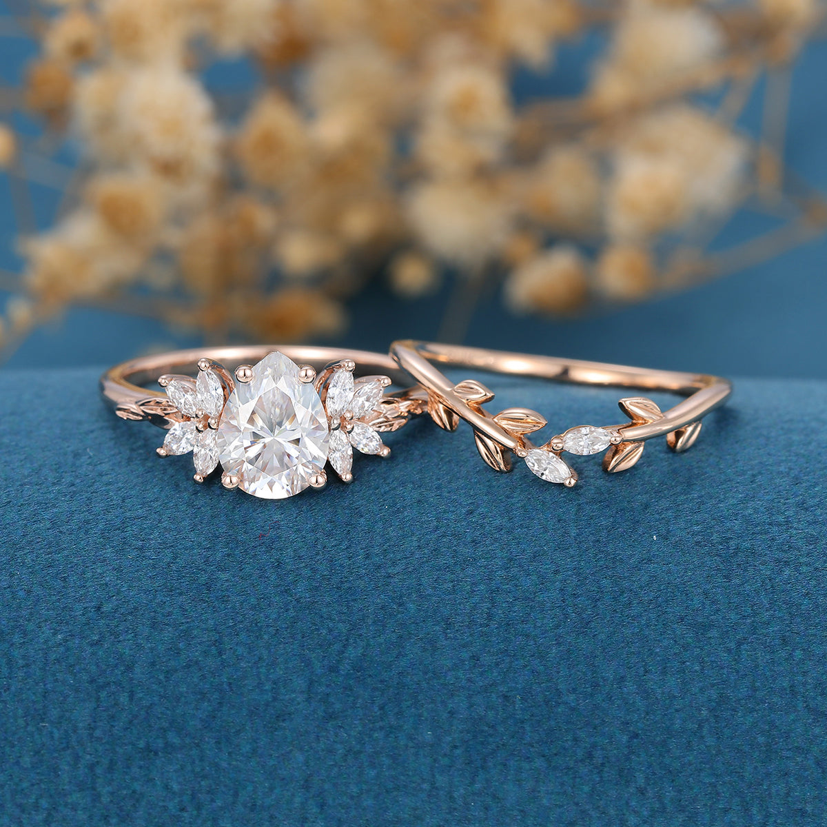1.0 CT Pear Shaped Moissanite Twig Style Bridal Set - Camila Brown
