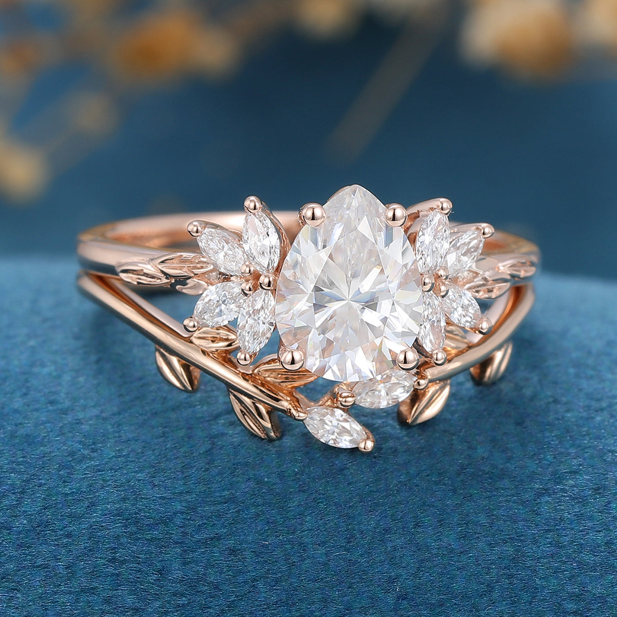 1.0 CT Pear Shaped Moissanite Twig Style Bridal Set - Camila Brown