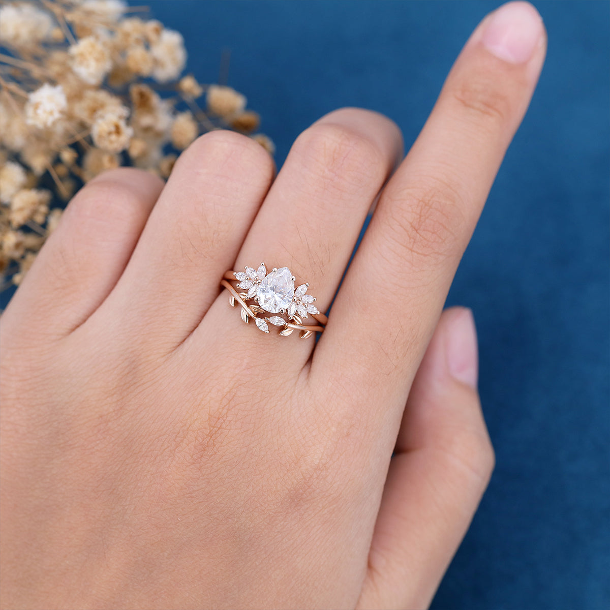 1.0 CT Pear Shaped Moissanite Cluster Bridal Set - Camila Brown