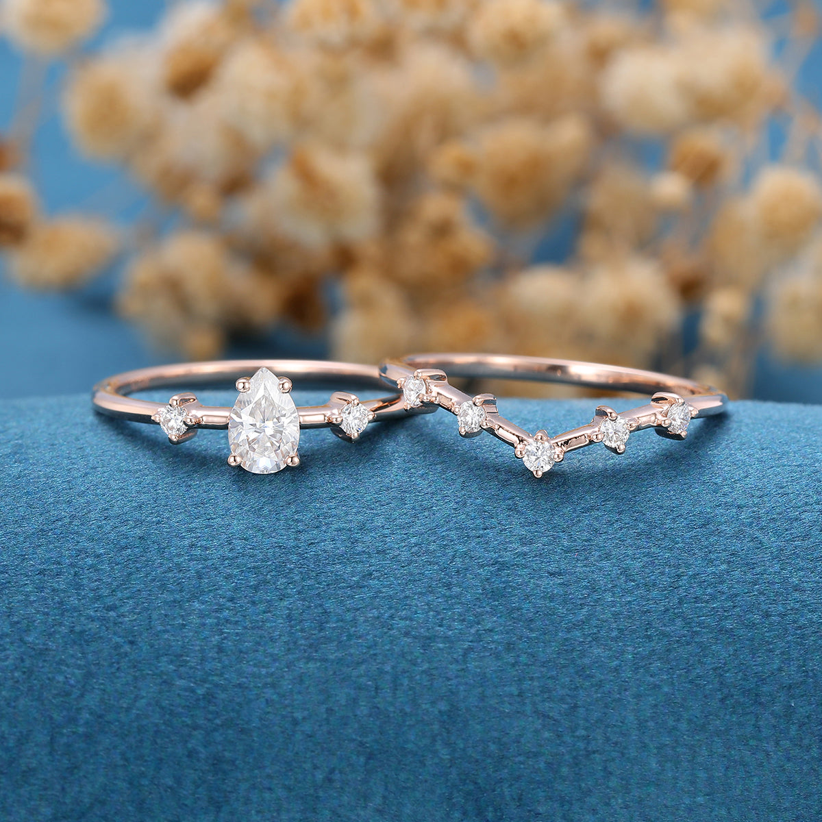 0.39 CT Pear Shaped Moissanite Solitaire Bridal Set - Camila Brown