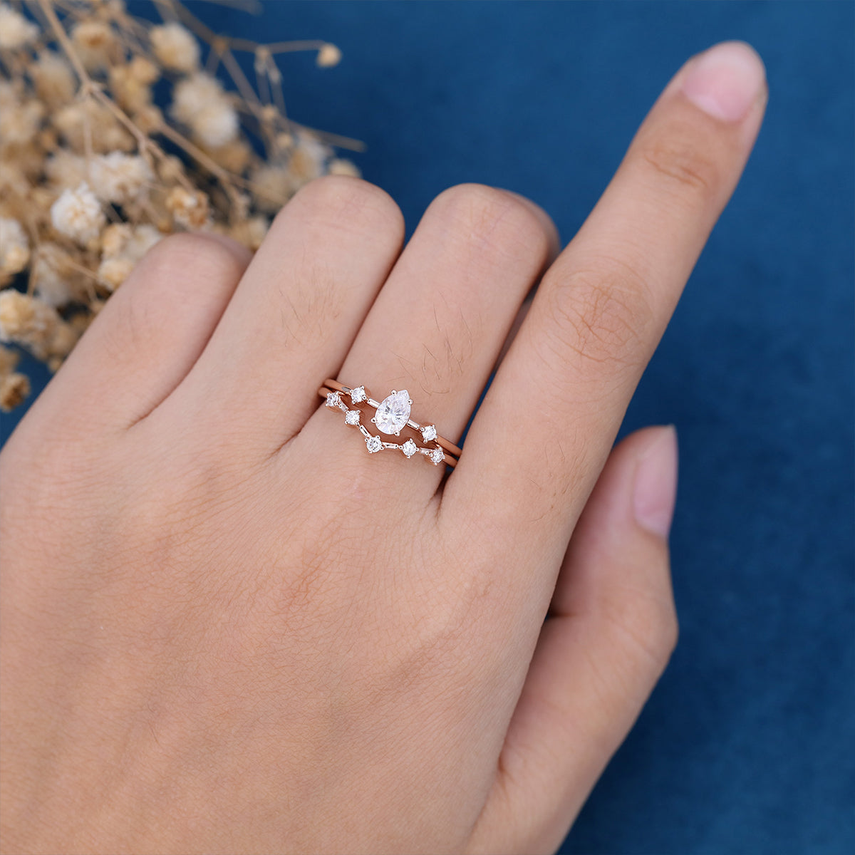 0.39 CT Pear Shaped Moissanite Solitaire Bridal Set - Camila Brown