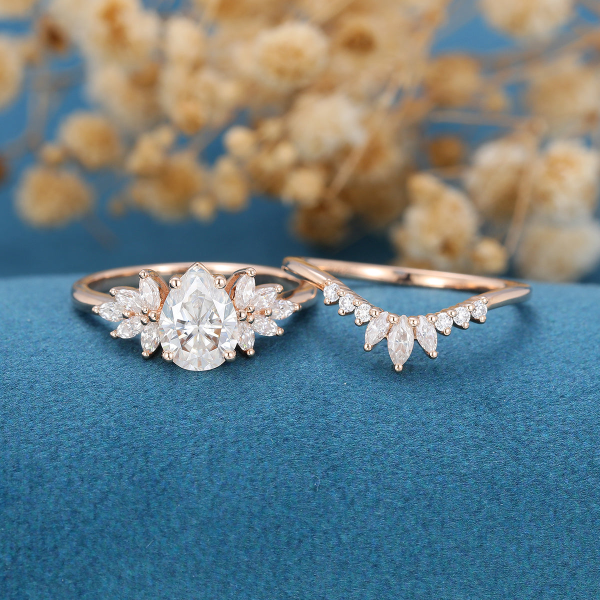 1.0 CT Pear Shaped Moissanite Cluster Bridal Set - Camila Brown
