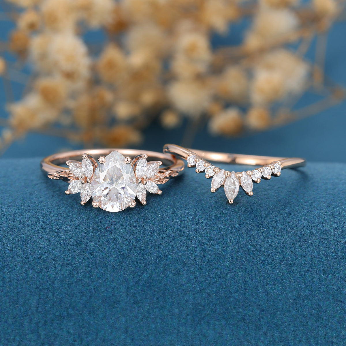1.0 CT Pear Shaped Moissanite Cluster Bridal Set - Camila Brown