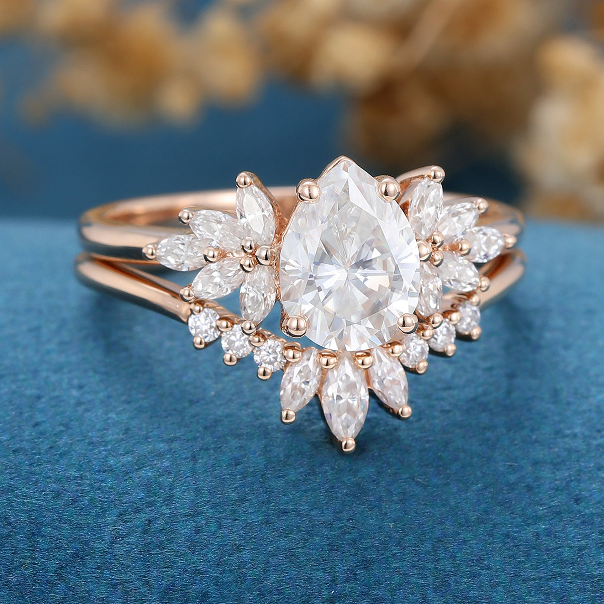 1.0 CT Pear Shaped Moissanite Cluster Bridal Set - Camila Brown