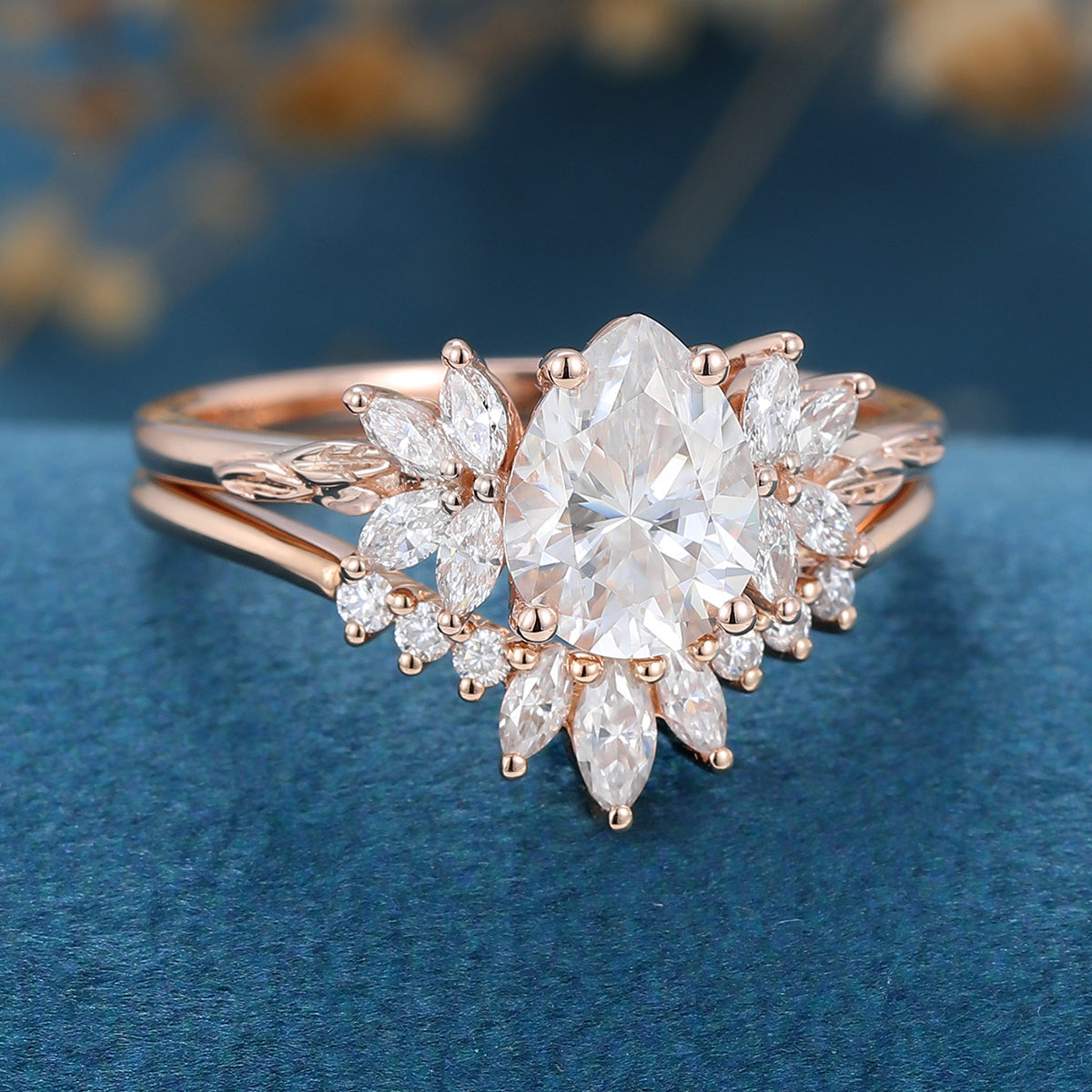 1.0 CT Pear Shaped Moissanite Cluster Bridal Set - Camila Brown