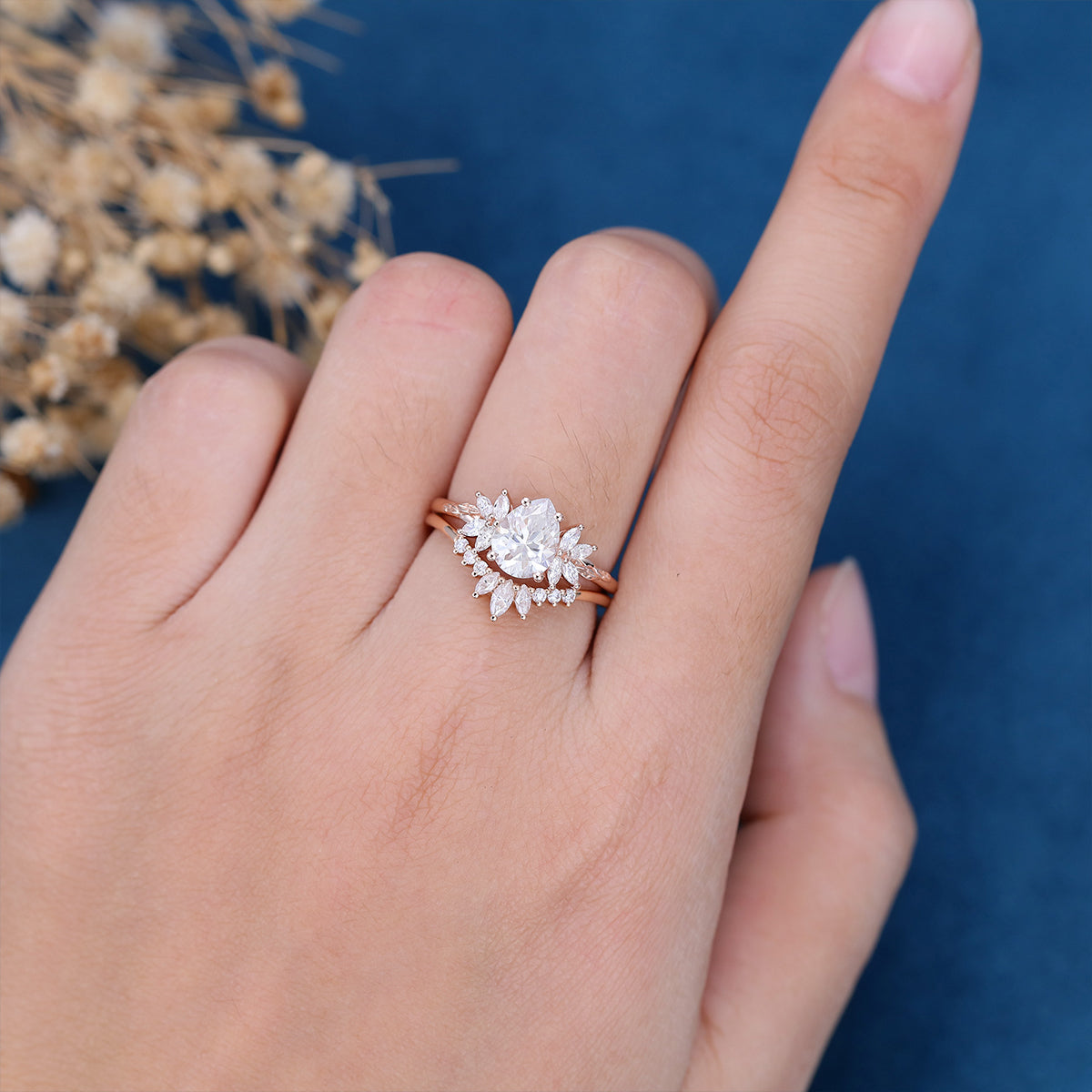 1.0 CT Pear Shaped Moissanite Cluster Bridal Set - Camila Brown