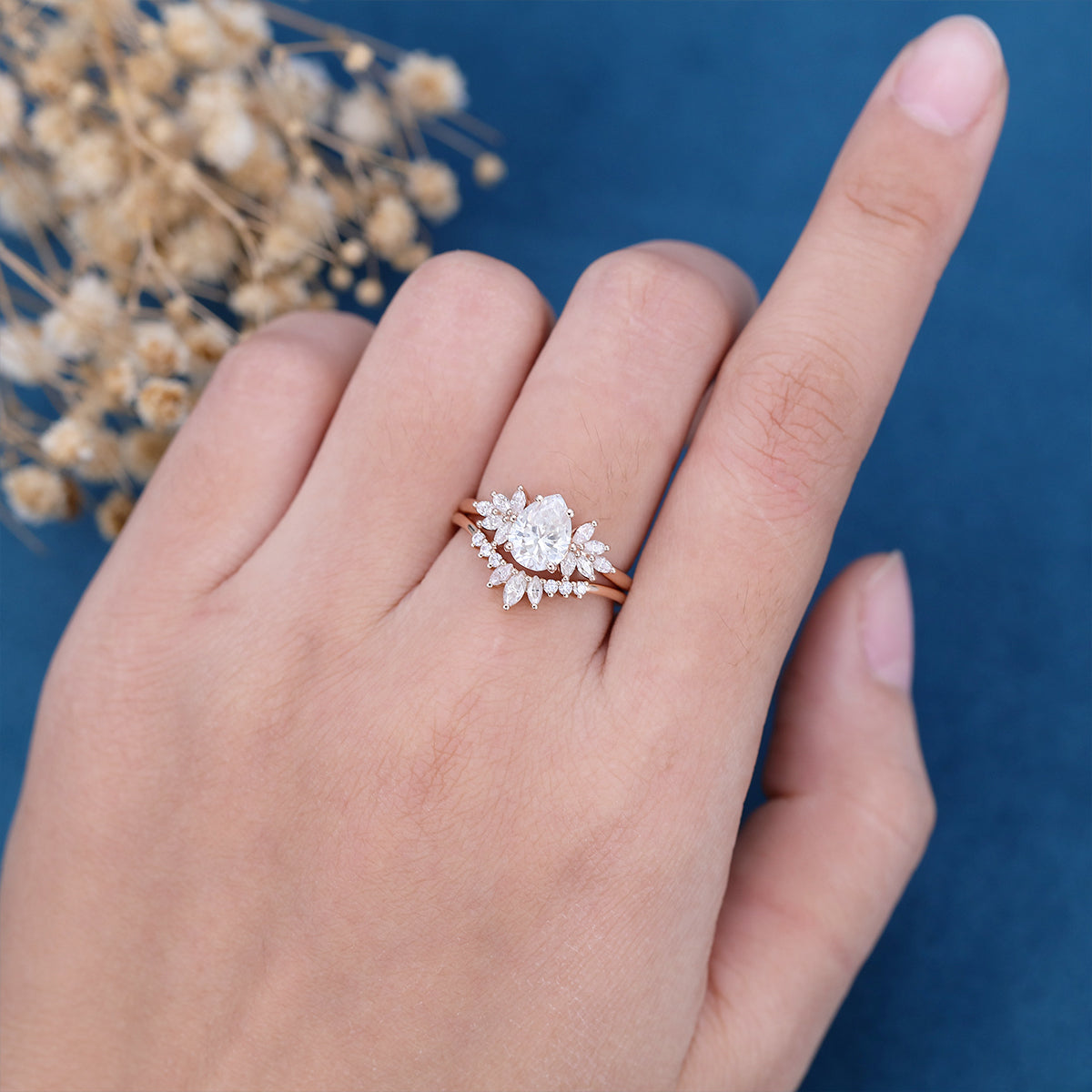 1.0 CT Pear Shaped Moissanite Cluster Bridal Set - Camila Brown