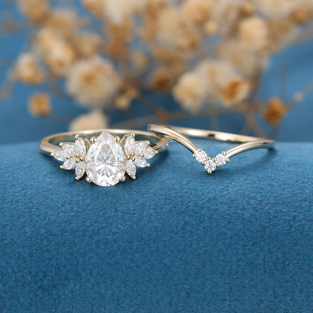 1.0 CT Pear Shaped Moissanite Cluster Bridal Set - Camila Brown