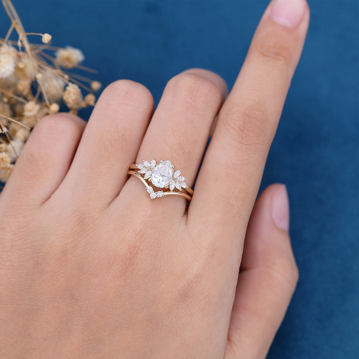 1.0 CT Pear Shaped Moissanite Cluster Bridal Set - Camila Brown