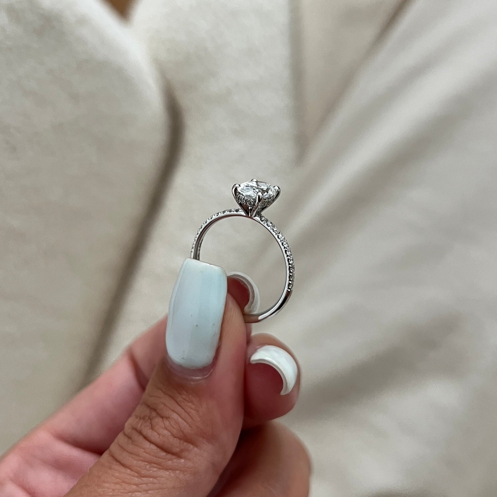 1.0- 3.0CT Oval Lab Grown Diamond Hidden Halo & Pave Engagement Ring