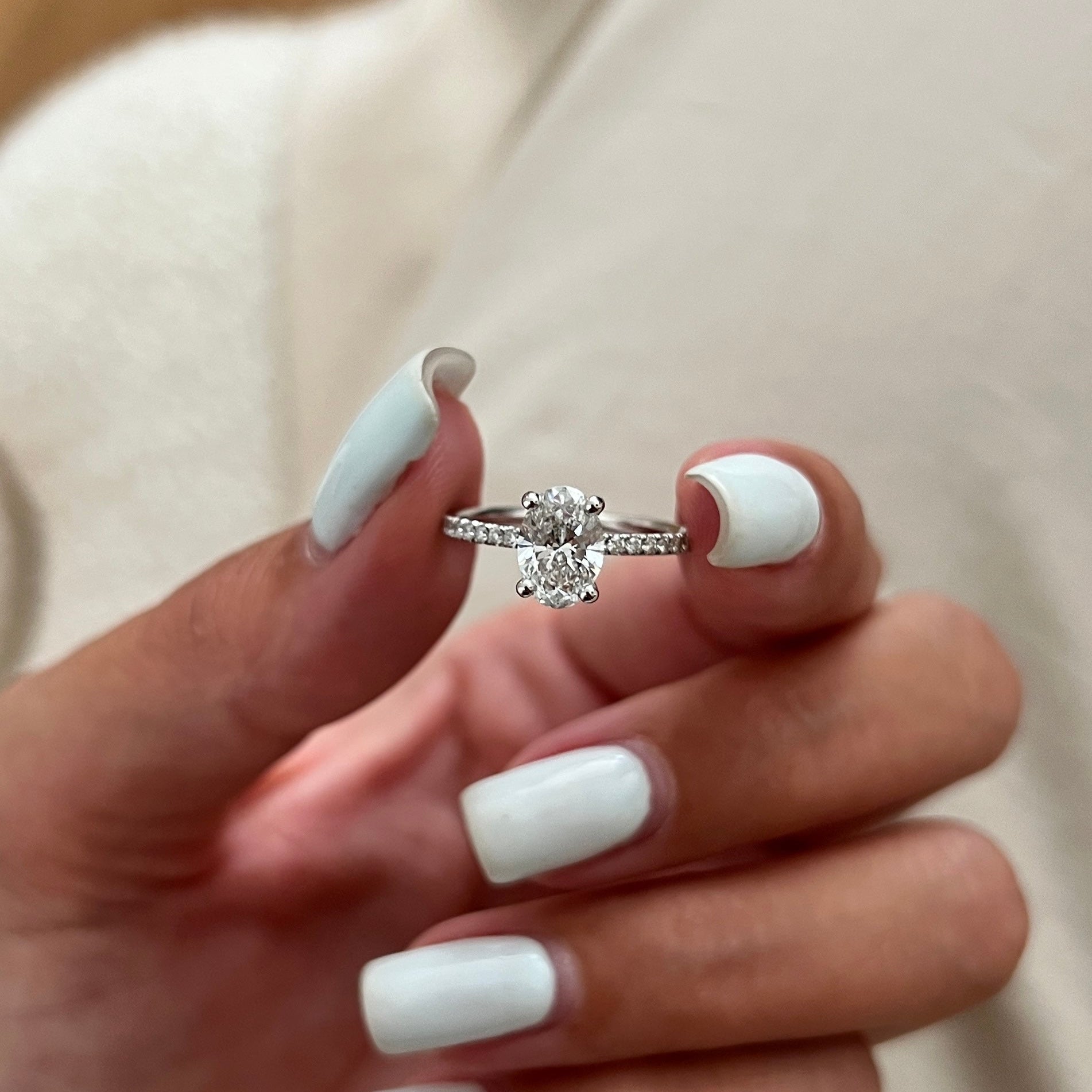 1.0- 3.0CT Oval Lab Grown Diamond Hidden Halo & Pave Engagement Ring